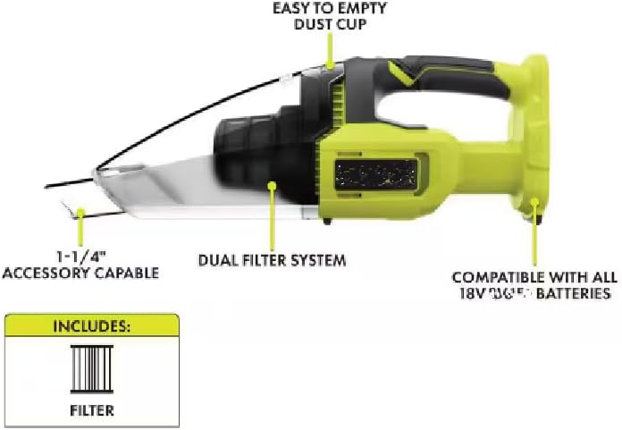 18V Cordless Handheld Vacuum Cleaner, Multi-Surface Lightweight Portable Vac for Car, Home & Workshop – Tool Only
