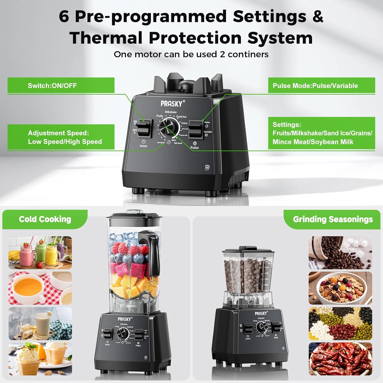 Blenders for Kitchen, Smoothie Blender Large Capacity, 2400W PRASKY Countertop Blender with 101oz Juice & Grinder Jar, BPA-Free, 25000 RPM Blender for Smoothies, Ice, Frozen Fruit (Gray, 3L)