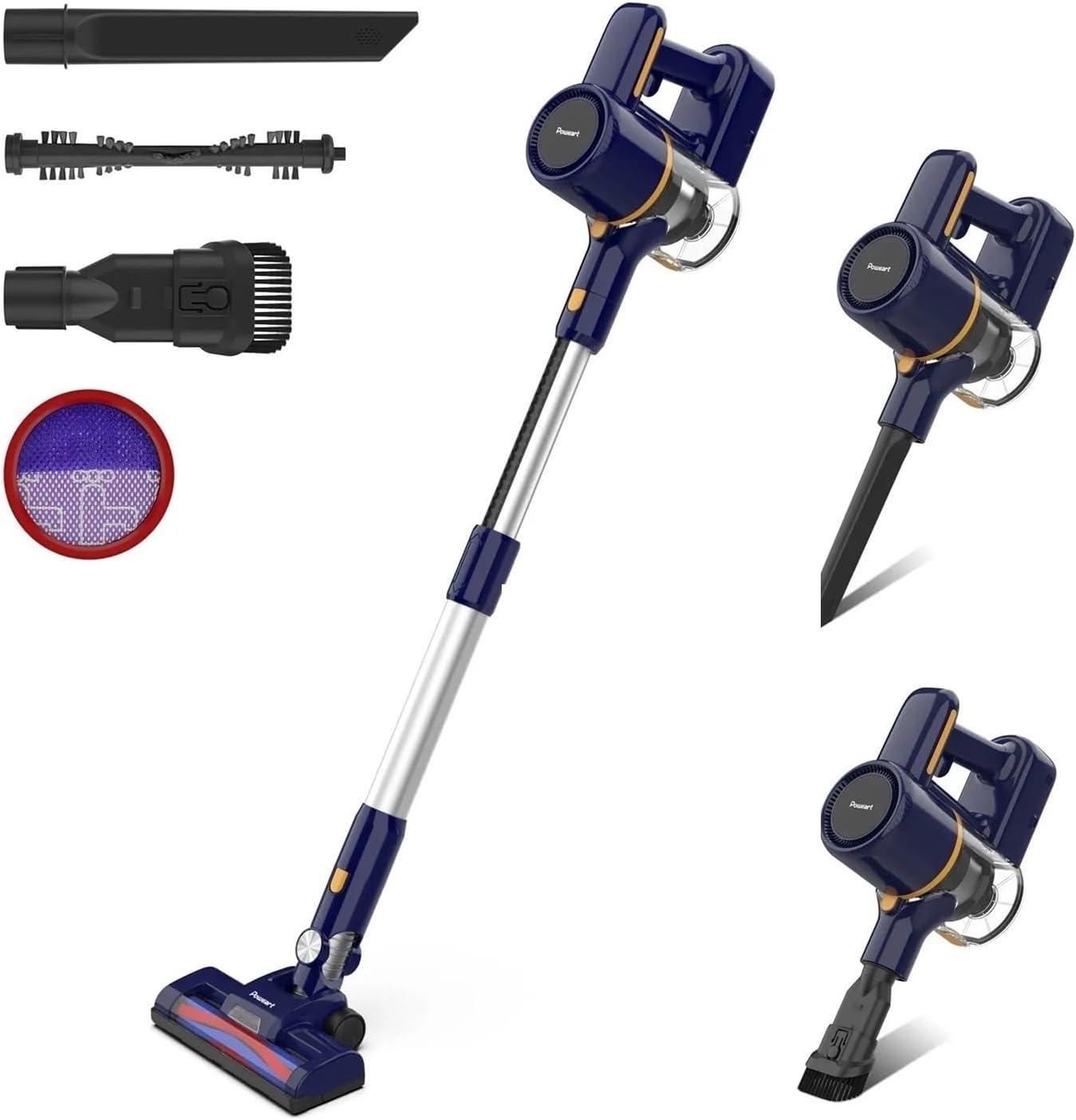 Stick Vacuum Cleaner, 20KPa Powerful Suction, 6-in-1 Cordless Vacuum, 180° Foldable Tube, Lightweight For Hard Floor Carpet Pet Hair Car Home Cleaning(N7S Blue)