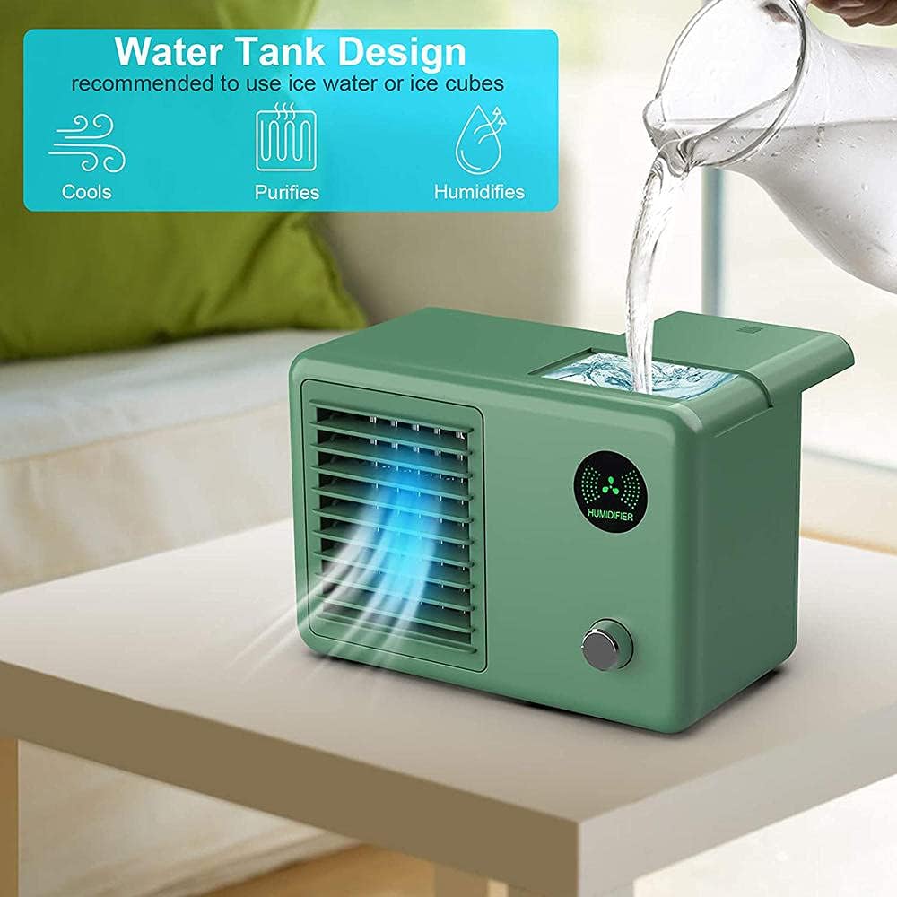Retro Desktop Air Cooler Portable Mini Air Conditioner USB Table Humidifiers Air Cooling Fan 7 Colors Night Light-White