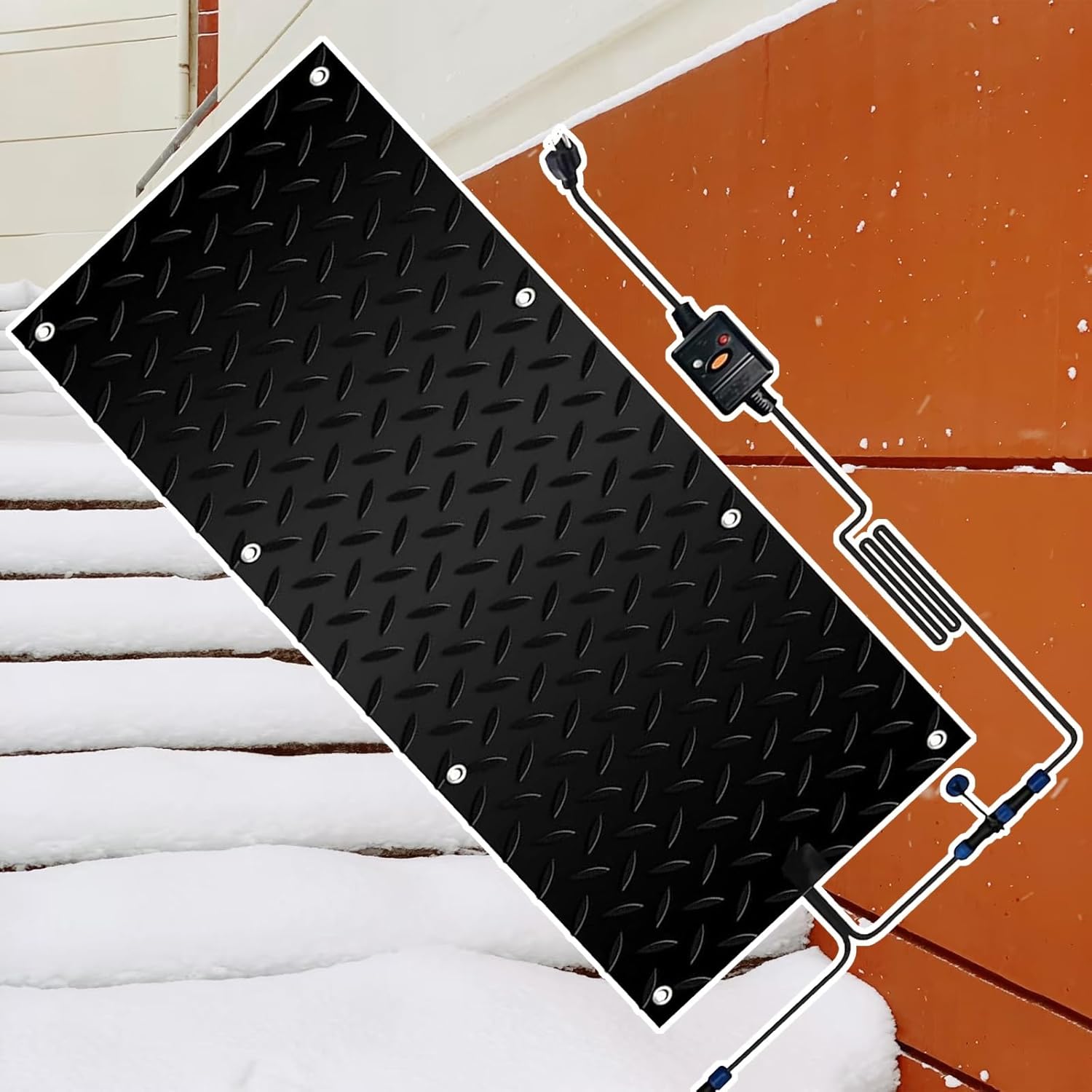 Snow Melting Sidewalk Mat, Heated Snow Melting Mat, 1/2/3/4/5 Pieces Snow Melting Stair Sidewalk Mat, Outdoor Non-slip Rubber Heating Mat with Power Cord for Outdoor Steps, Porch, Driveway in Winter(1
