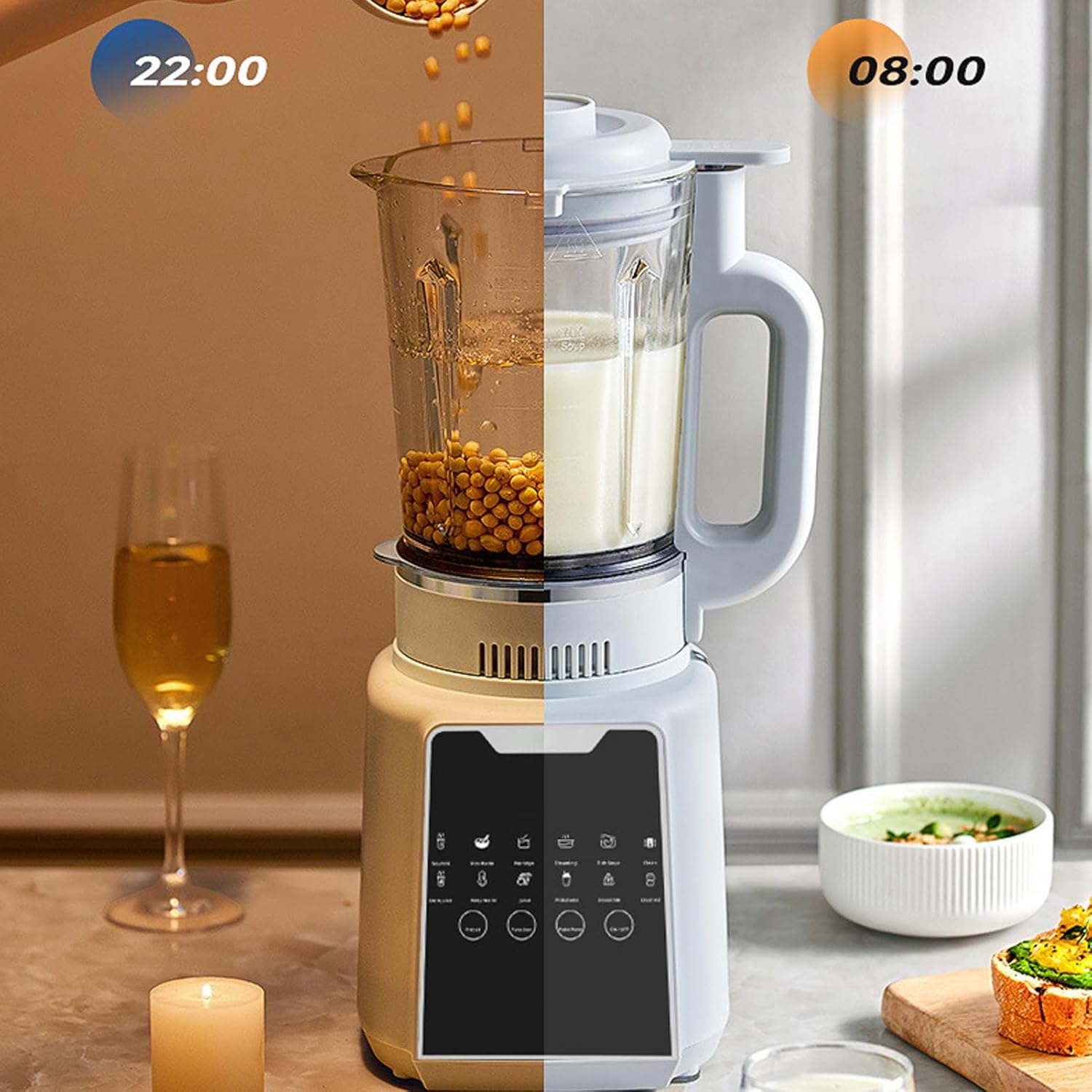 POCREATION Soy Milk Blender, Multifunctional Nut Milk Maker Machine with 24H Timer Keep Warm, 1200W 1650ml Capacity for Family Meals, ABS SUS, White (US Plug 110V)
