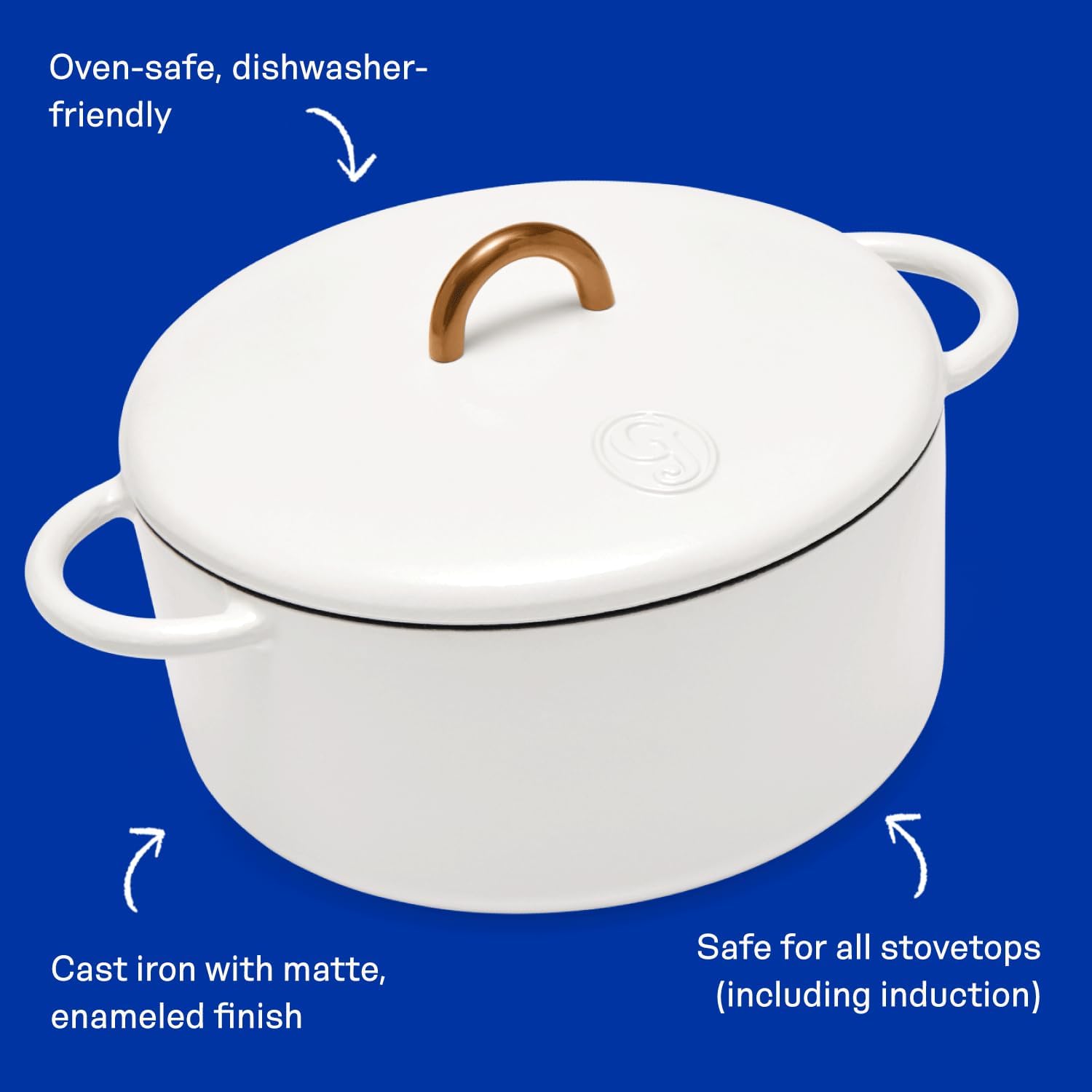 Great Jones Dutch Baby Dutch Oven with Lid (Salt, 3.5-Quart) | Enameled Cast Iron, Round Shape | Safe for Stovetops & Ovens up to 500°F | Space-Saving & Dishwasher-Friendly | Small-Batch Cooking