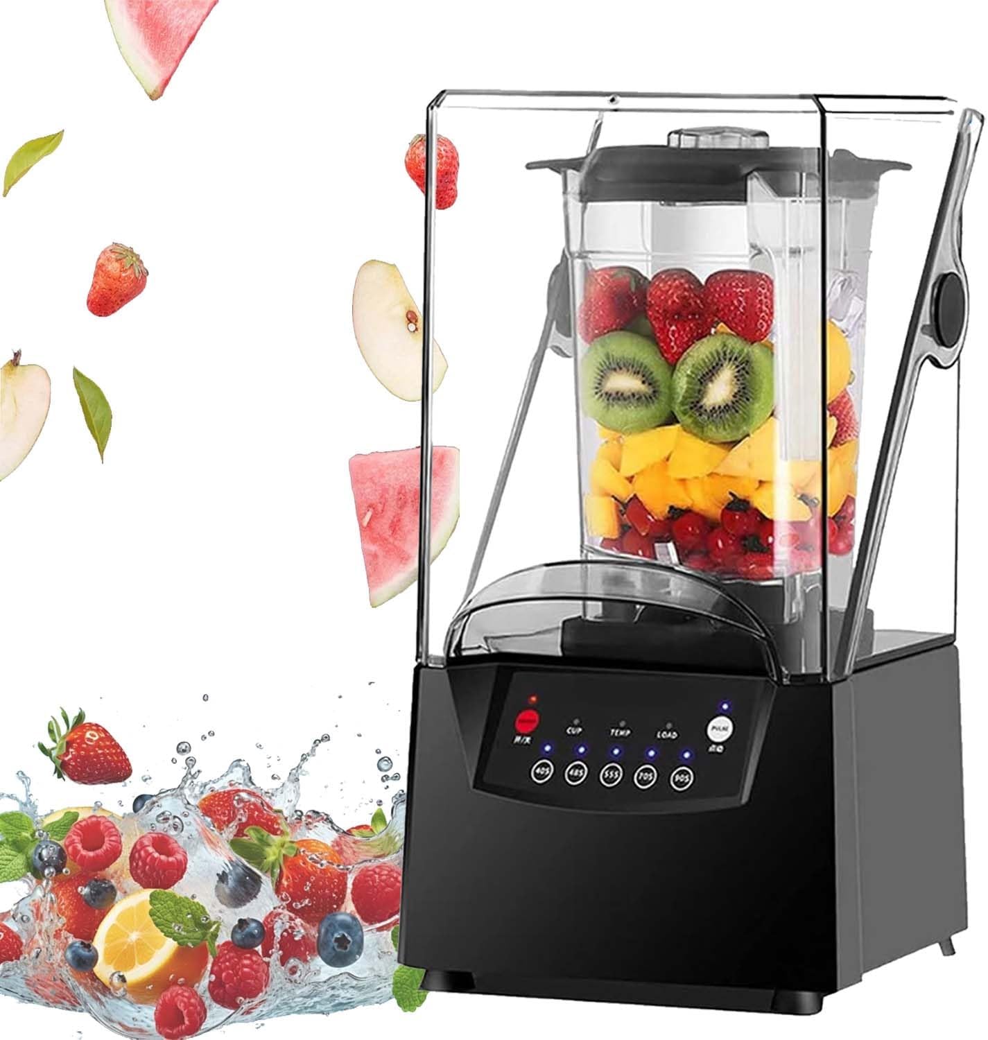 Silent Blender 2200W - Commercial 2L Self-Cleaning Machine 17000 RPM Crushing Ice Nuts with 5 Presets, Silent Smoothie Blender with Hood, Compact Design for Small Kitchen