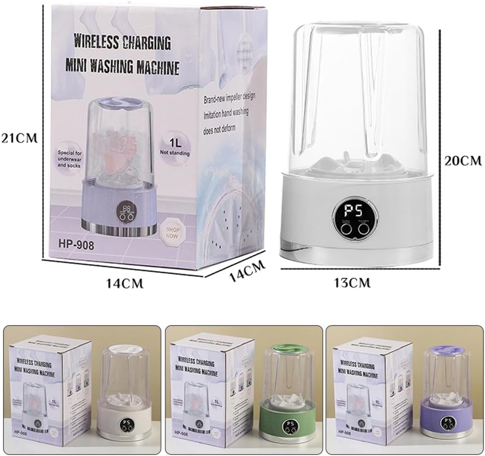 Portable Mini Washing Machine 1000ml Handheld Washer Cup Rechargeable Fast-Cycle Cleaning for Travel Camping (White)