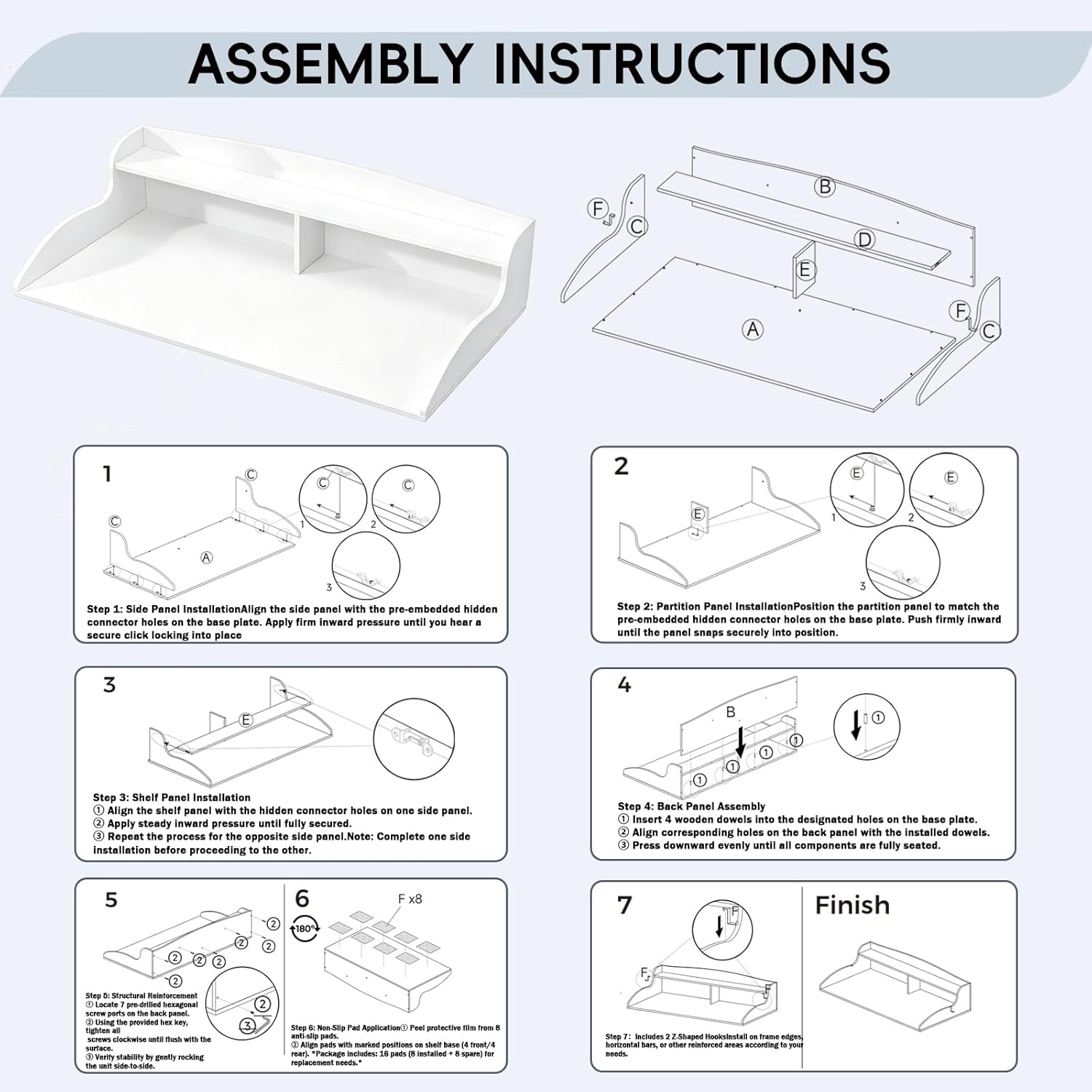 2-Tier Washer Dryer Countertop, Laundry Countertop with Edge Rails, Universal Fit 54