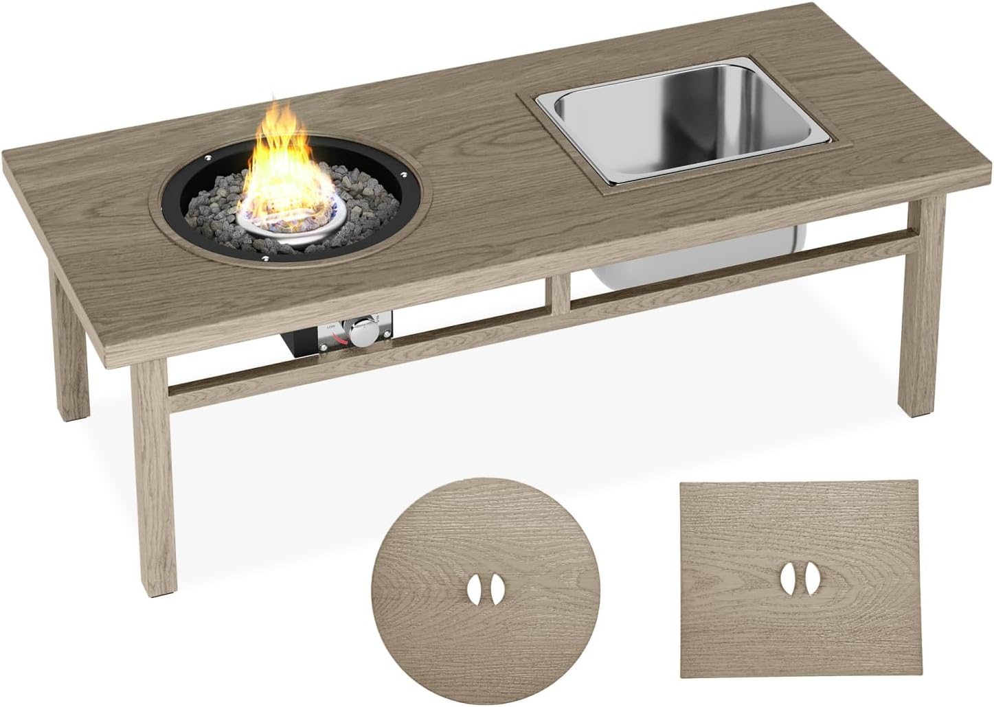 3-in-1 Coffee Table with Ice Bucket & Fire Pit - Beige