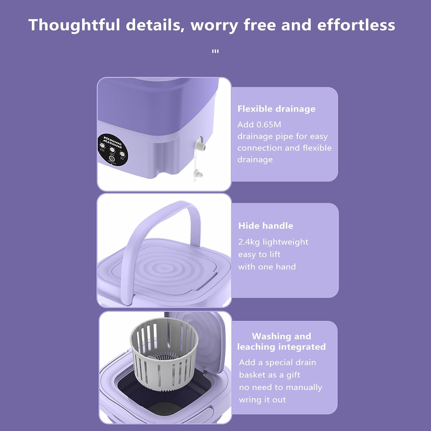 Portable Washing Machine,Mini Washer 8L Upgraded with Spin Basket,Small Clothes Folding Washing Machine of Underwear, Baby and Small Clothes,Suitable for Home Apartments Dormitories,Purple