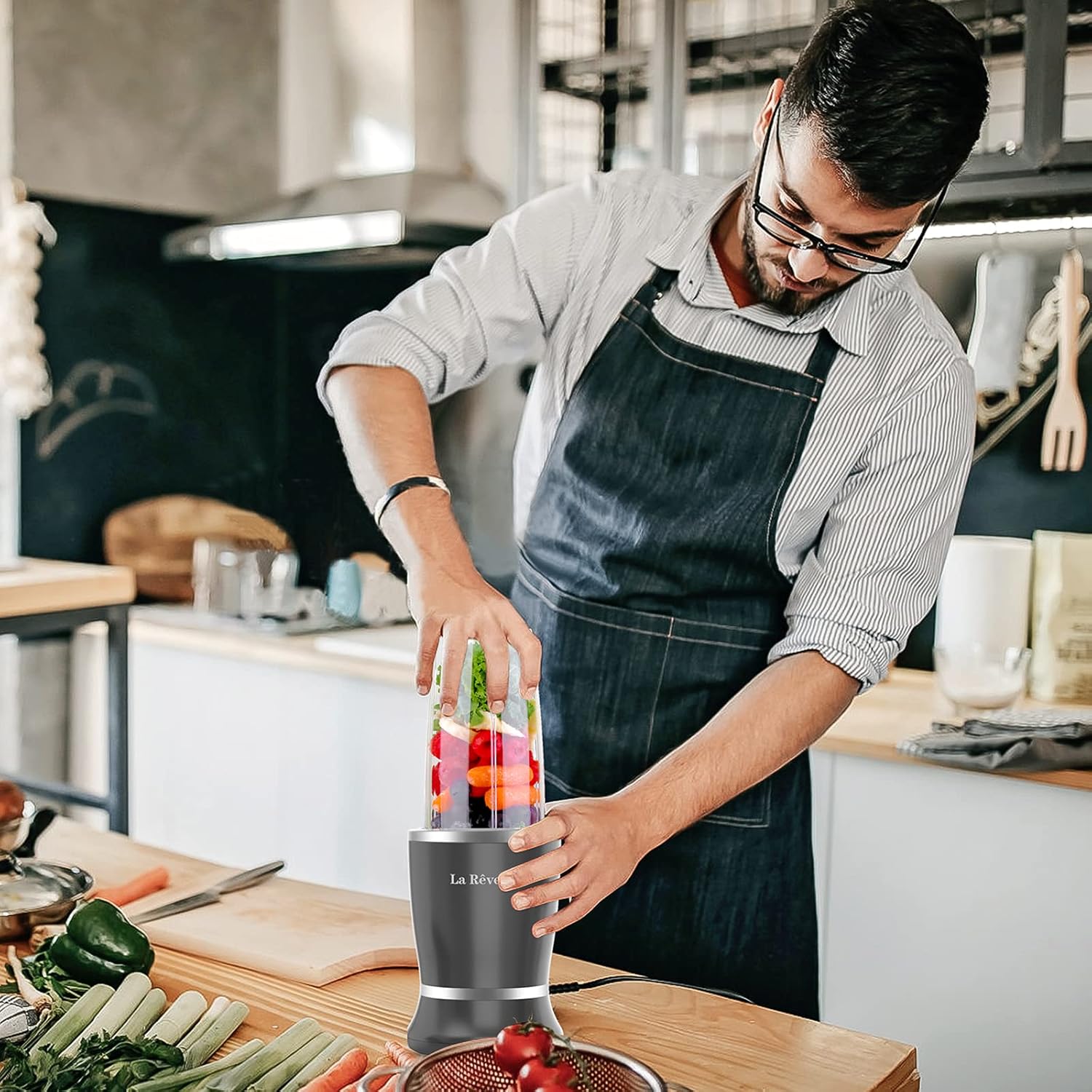 La Reveuse 250W Smoothie Blender (Black) + La Reveuse Small Food Chopper (Silver)