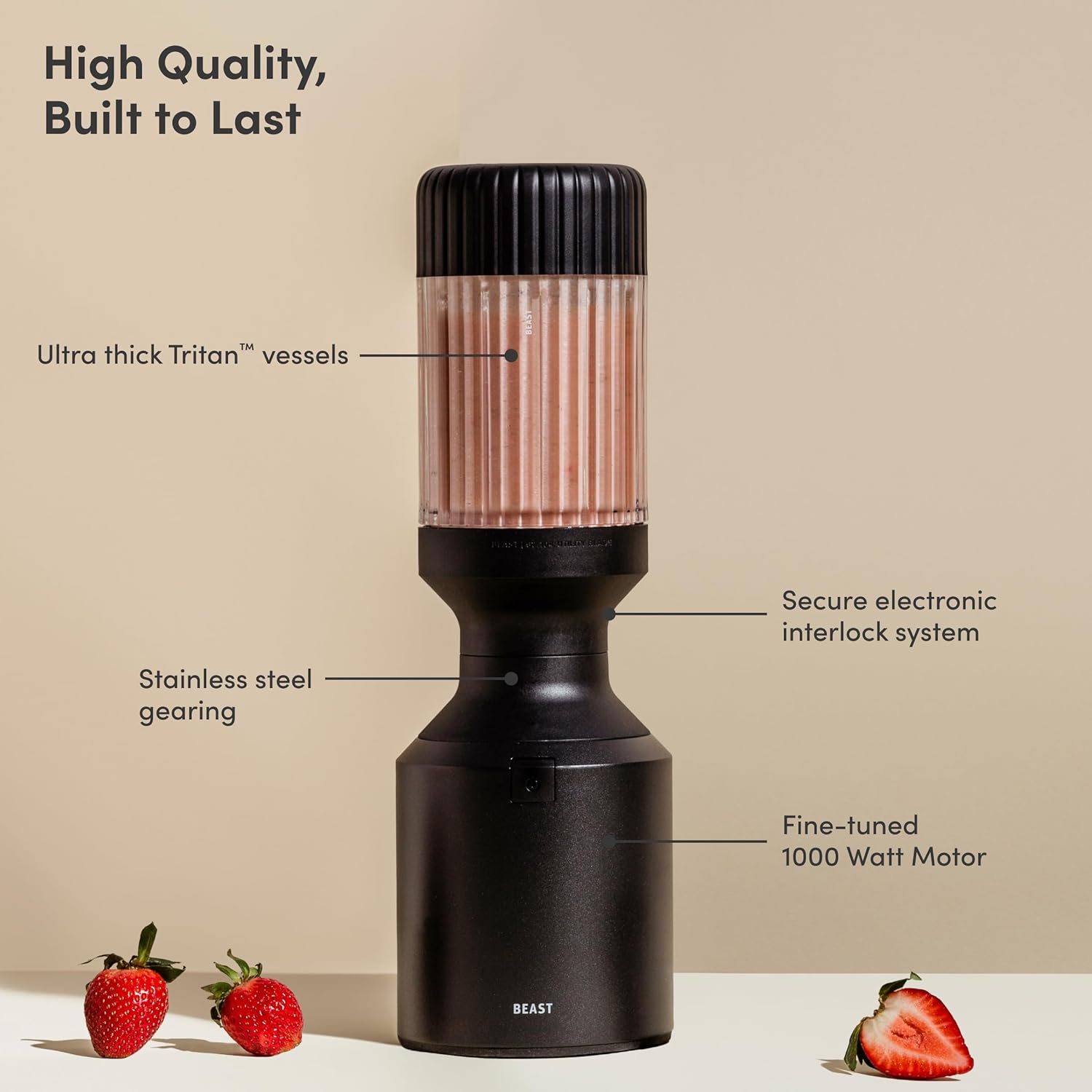 Beast Blender | Sleek Kitchen Countertop Design, Patented Blending Technology | Take Smoothies & Shakes To-Go with NEW Portable Straw Cap System (Carbon Black)