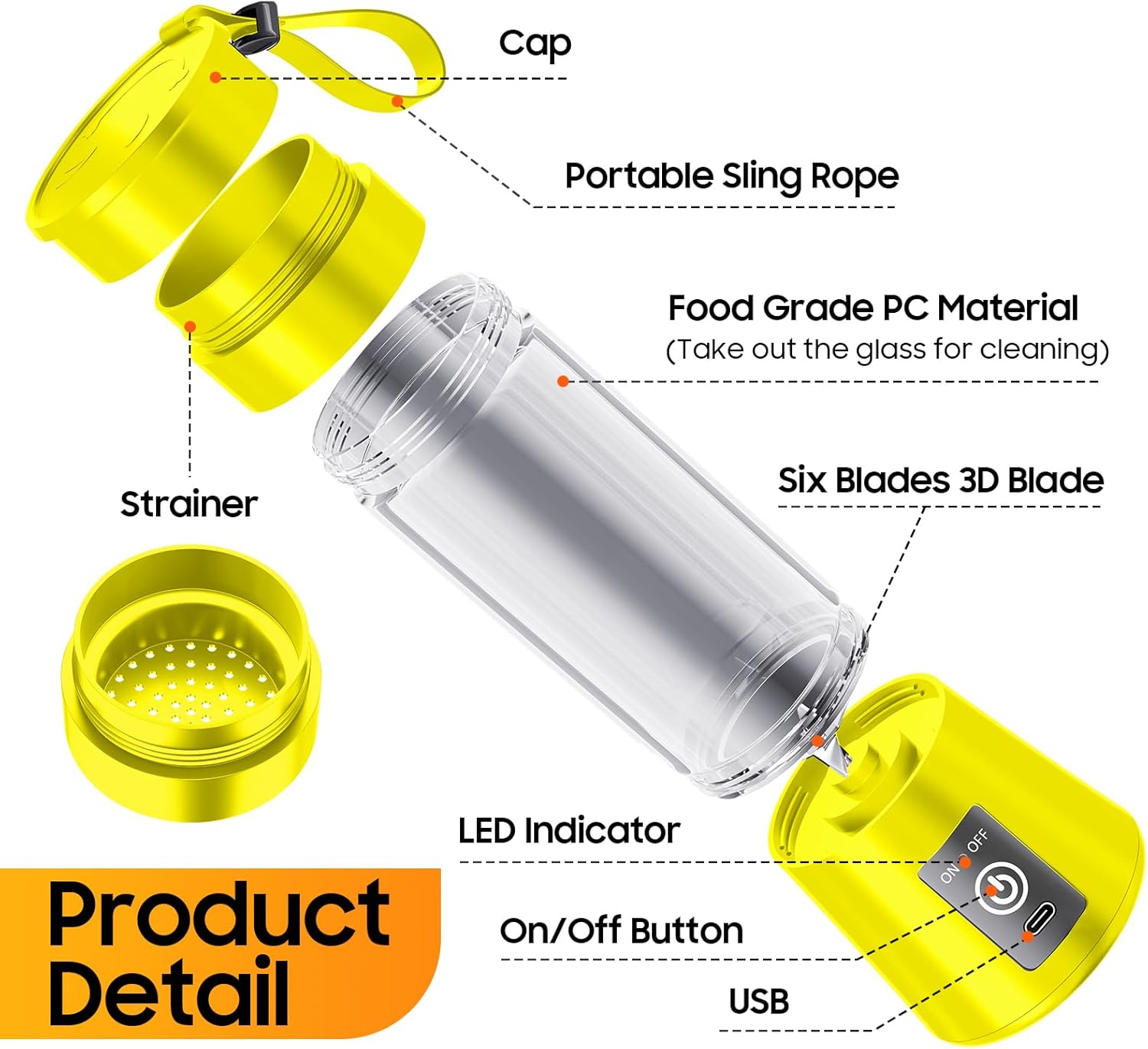 Portable Blender for Smoothies & Shakes - Cordless Personal Size Blender with 6 Blades, 380Ml Juice Cup, Lightweight & Rechargeable, Freshly Squeezed for Picnic/Sports/Office