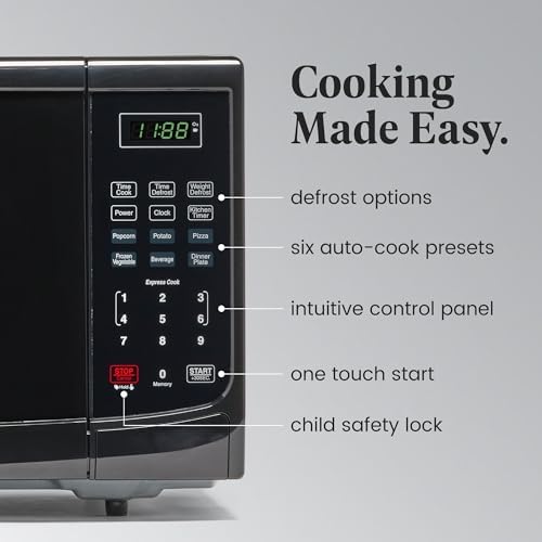 Farberware 0.9 Cu. Ft. Countertop Microwave Oven – 900 Watts Power, Auto Cook Settings, Defrost, Easy Clean and Child Safety Lock - Black