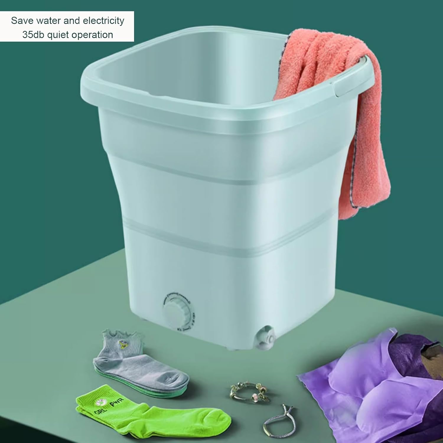 Portable Washing Machine, Mini 12L Foldable Washer and Dryer, Small Collapsible Laundry Washer, Ideal for Underwear, Socks, Baby Clothes,Travel Camping Apartment(Pink)