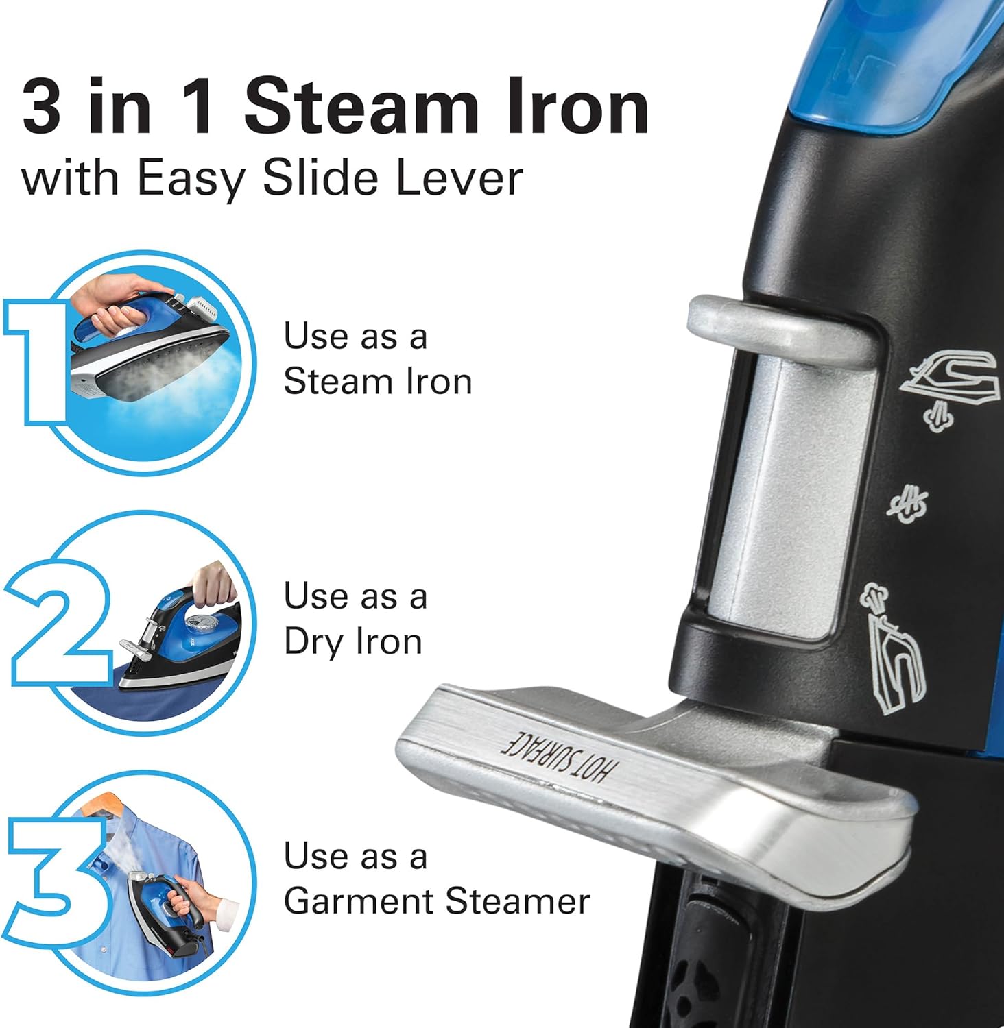 Hamilton Beach Power Elite Wave Action Blender For Shakes and Smoothies, Puree, Crush Ice & 2-in-1 Iron & Garment Steamer for Clothes with Continuous Steam Nozzle 5 Temperature