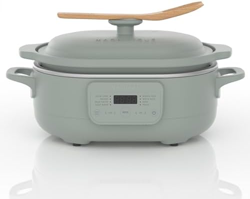 4 Quart Programmable Slow Cooker with Flexible Easy Programming, 8-in-1 Claypot Multi Cooker, Removable Crock, Nonstick, Oven Safe Pot to 450°F, Olive