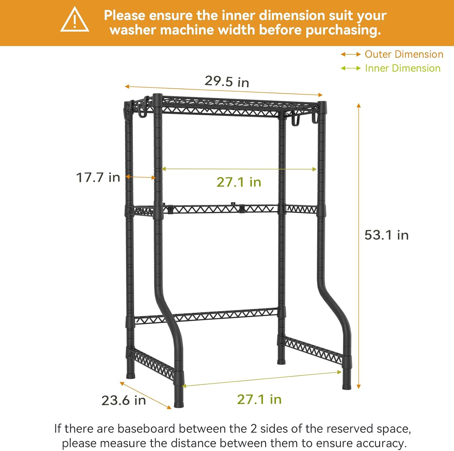 U16 Upgraded Washer Dryer Stacking Rack for Narrow Laundry Room and Bathroom, Metal Over Washer and Dryer Storage Shelves for Saving Space, 29.5