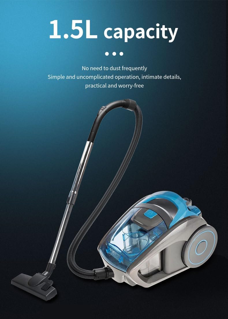 Cyclonic Bagless Cylinder Vacuum Cleaner, Lightweight and Low Noise, Extendable Hose, Carpet and Hard Floor Cleaner
