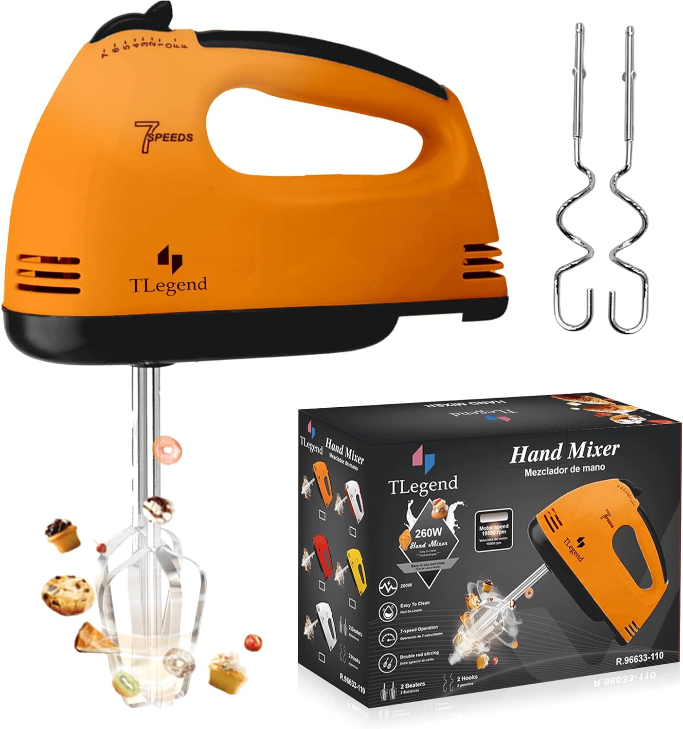 Hand Mixer Electric Handheld – 7 Speed Ultra Power Electric Mixer Handheld (Orange)