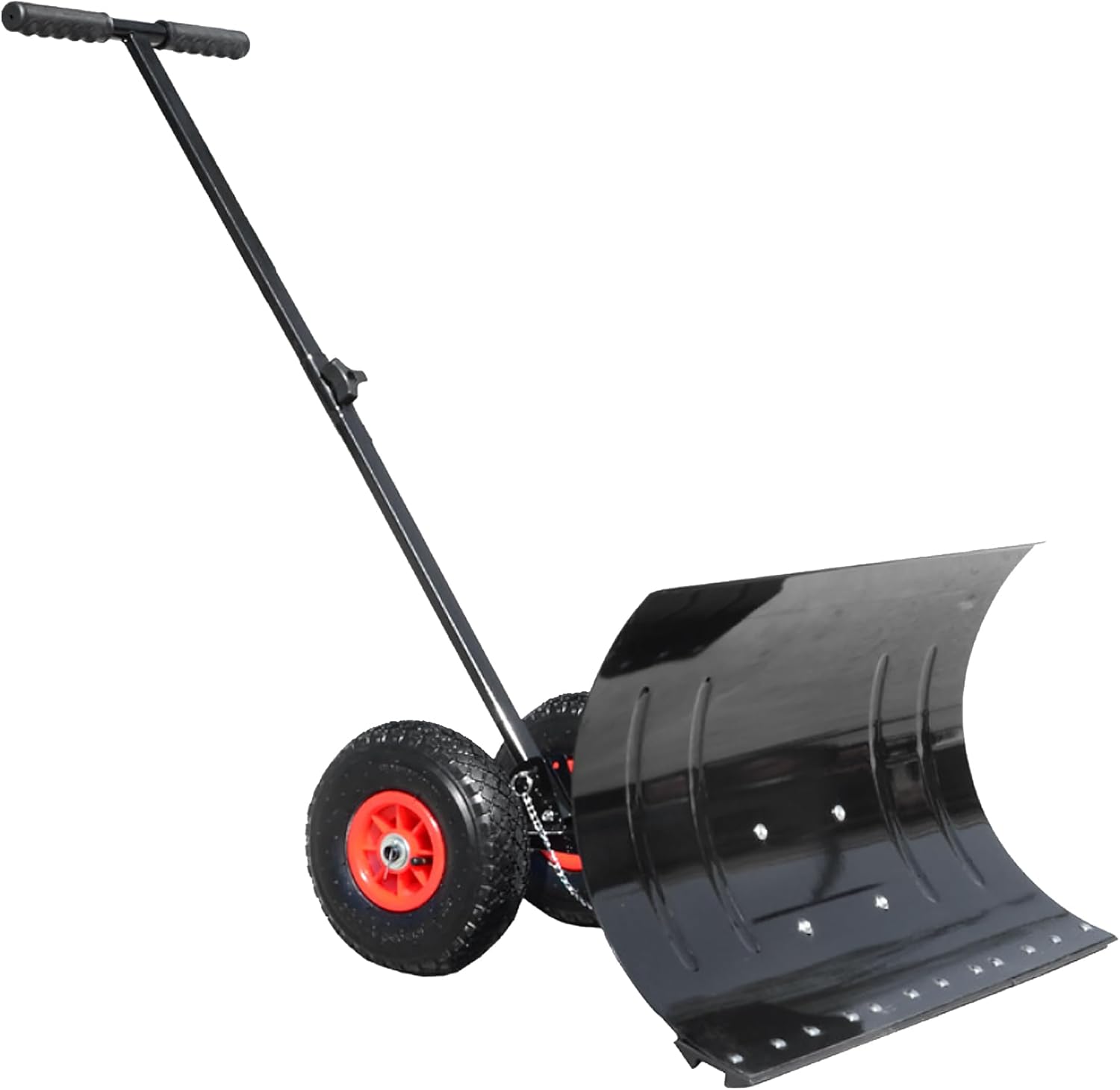 Single Rod Snow Shovel for Driveway - Lightweight Metal Snow Pusher with Wheels, 29