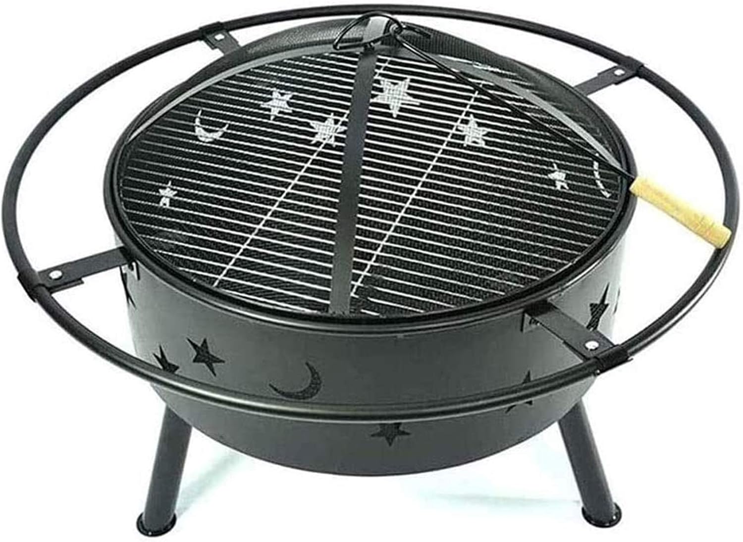 Fire Pits Outdoor Wood Burning Outdoor Fire Pits Round Fire Pit - Outdoor Bronze Fire Pit Metal Poker Iron, Mesh Ember and Spark Guard Screen Cover with Cover BBQ Cooking for Outside Camping Backyar