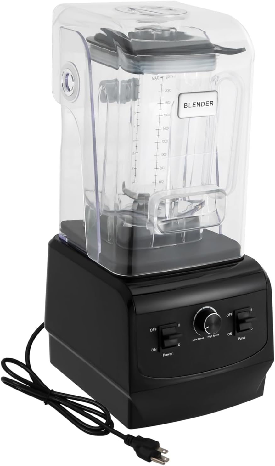 Soundproof Blender,110V 2200W 2.2L Commercial Fruit Juice Smoothie Maker With Shield Quiet Sound Enclosure for Puree, Ice Crush, Shakes and Smoothies(2.2L,2200W,Black）