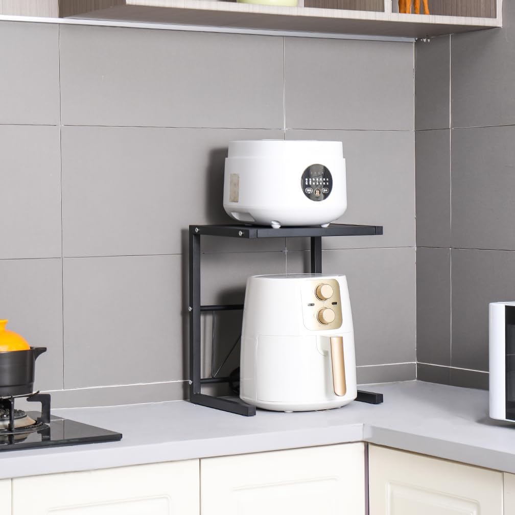 Hershii Small Appliance & Air Fryer Storage Rack Metal Microwave Oven Shelf Stand Kitchen Counter Organizer for Rice Cooker Seasoning Bottles Toaster Tableware - Black