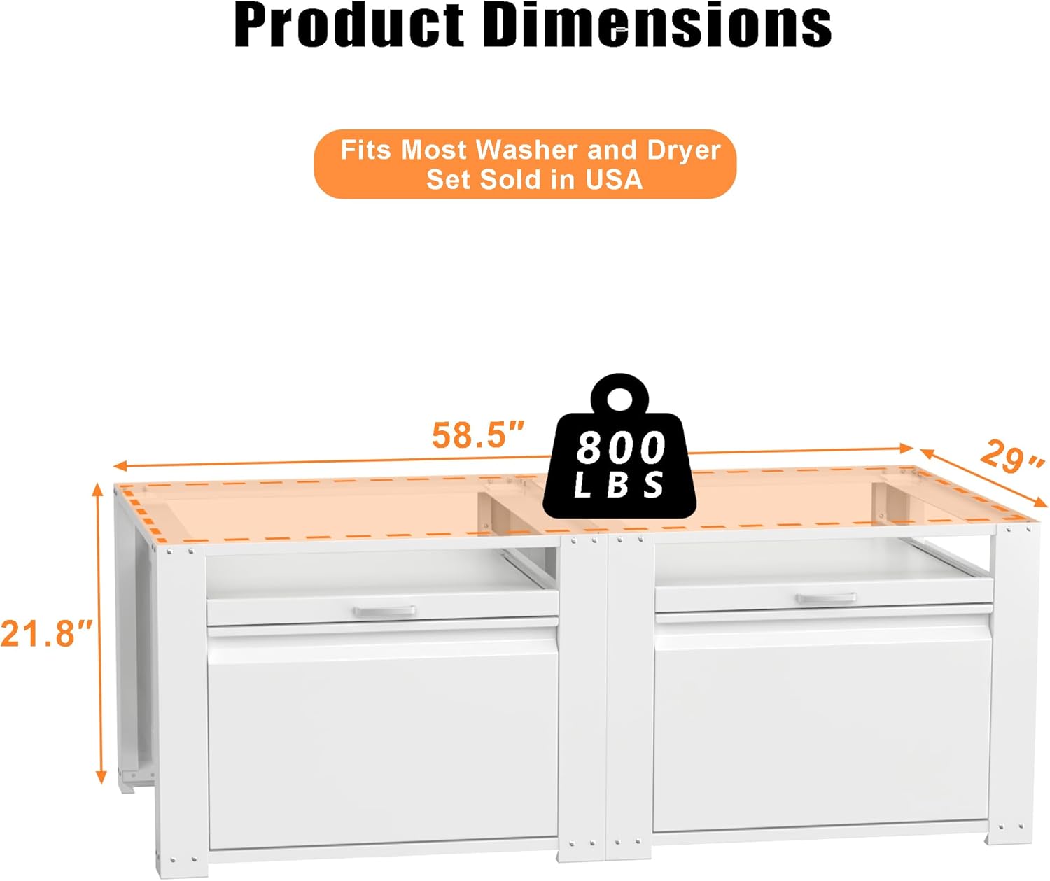 Washer and Dryer Pedestals, Laundry Pedestal Universal Fit Washing Machine Stand with Drawer Storage and Lundry Basket Shelf, 800LBS Capacity,White