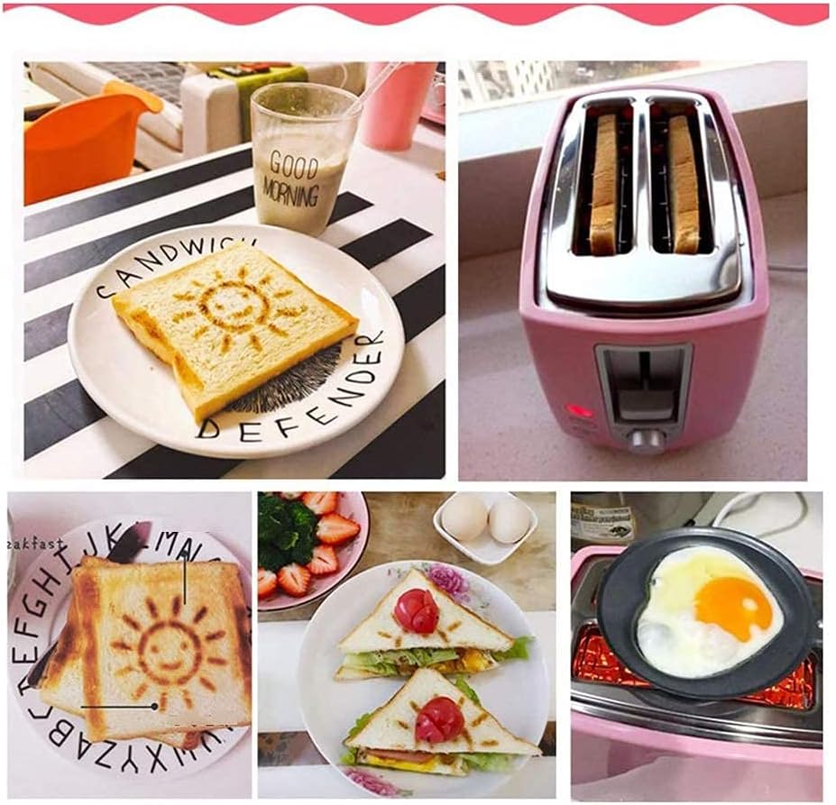 600W Small Bread Toaster Automatic Fast Heating Machine Breakfast Sandwich Baking Household Appliance (Color : Blue) (Pink)