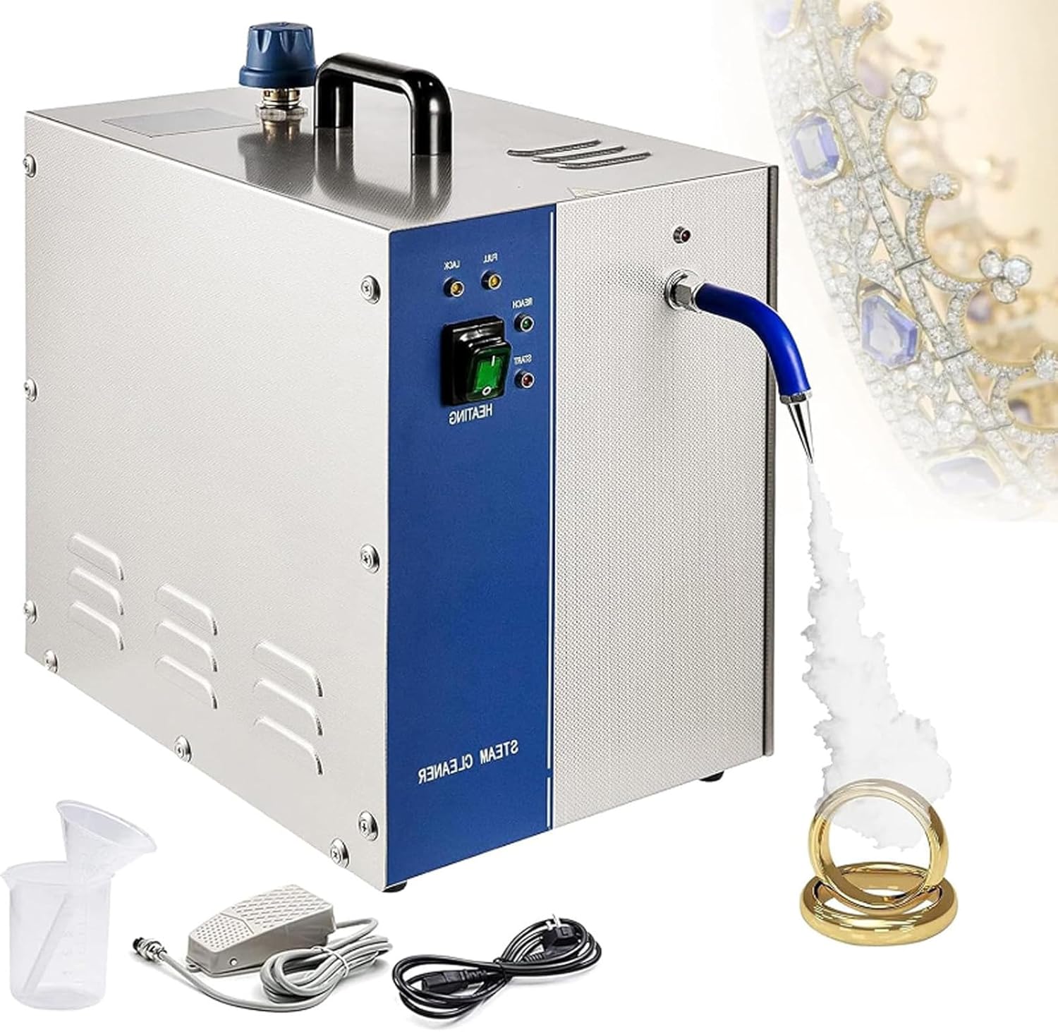 2L/4L Stainless Steel Jewelry Steam Cleaner,Jewelry Steamer Steam Cleaner with Foot Switch, Goldsmith for Rings, Watches, Earrings,Eyeglasses,4L