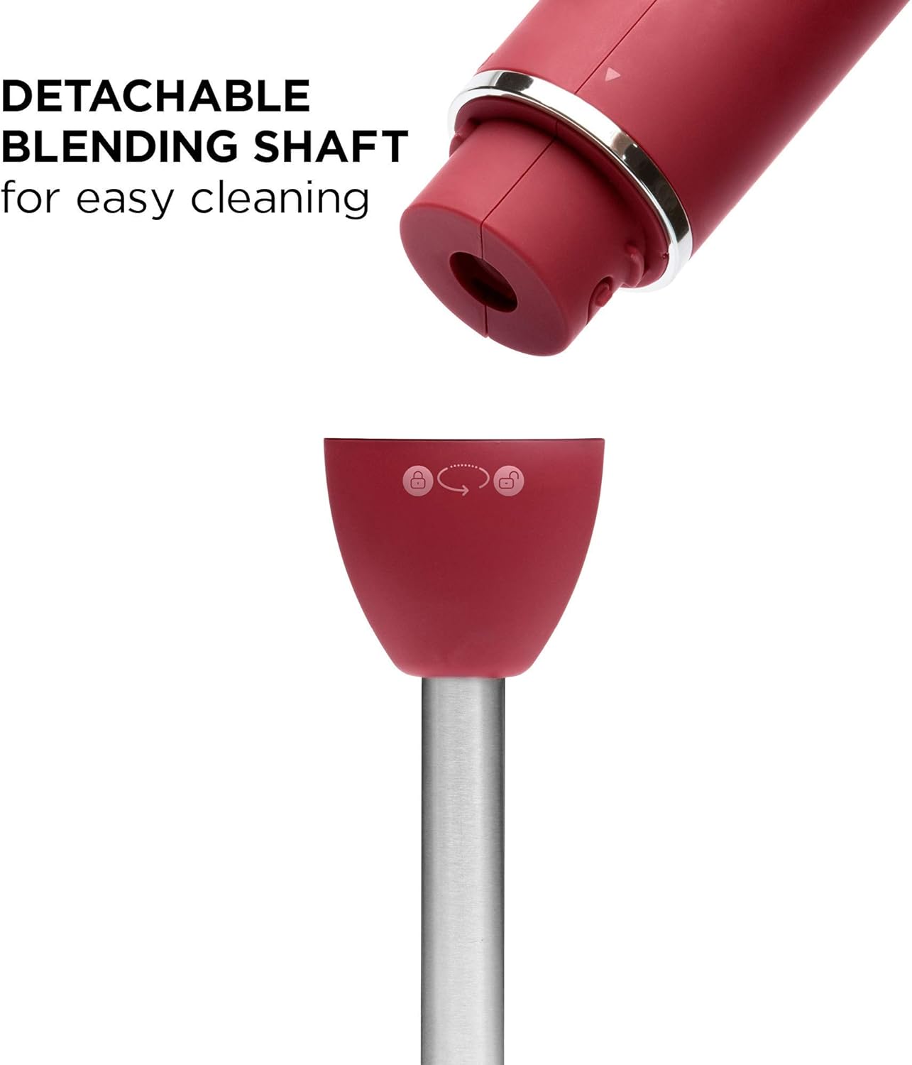 Chefman Immersion Stick Hand Blender with Stainless Steel Blades, Powerful Electric Ice Crushing 2-Speed Control Handheld Food Mixer, Purees, Smoothies, Shakes, Sauces & Soups, Red (Renewed)