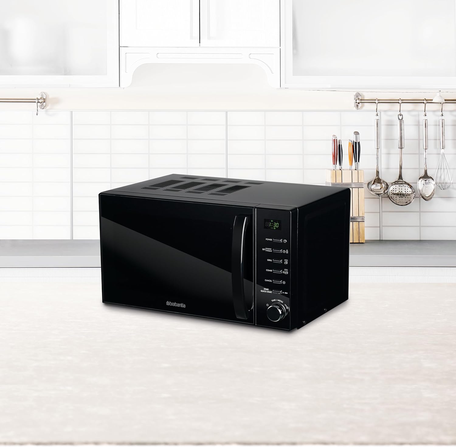 BBEK1145DG Brabantia Microwave with Grill Function, 20 Liters, Free Standing, 13 Automatic Programs, 6 Power Levels, Digital Timer, Large Capacity, 700 W, Black, BBEK1145DG