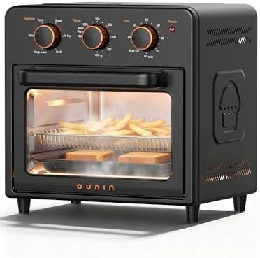 OUNIN Air Fryer & Toaster Oven with Steam Infusion, 12L Compact, Countertop Friendly, Fast Preheat with Bake, Convection Bake, Grill, Broil and Warm Options, 60-Minute Timer, Stainless Steel