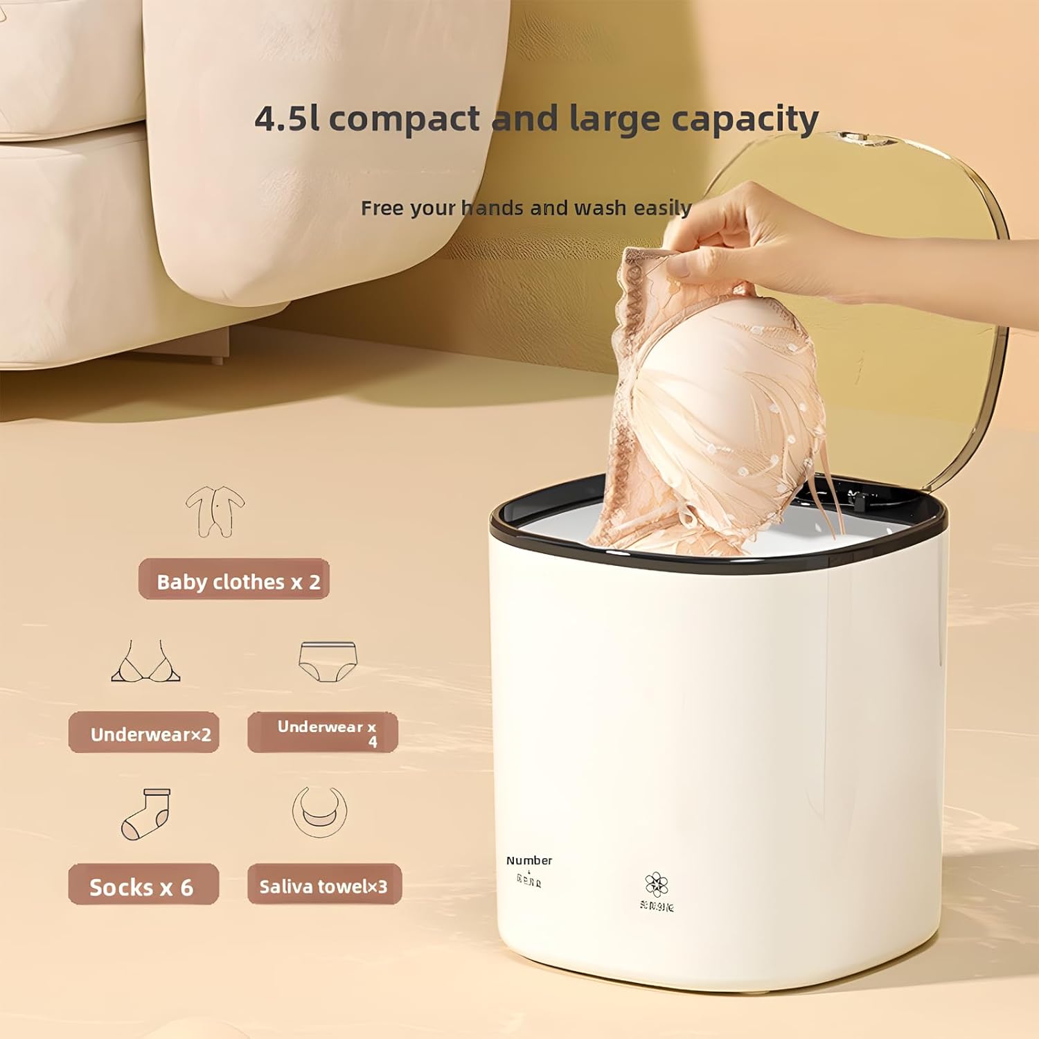 Mini Automatic Underwear Washing Machine, Portable Mini Washing Machine, Deep Cleans Underwear,Baby Clothes,Small Laundry,Automatic Spin Dry,Hot Air Dry,Ozone Deep Clean (White+Ozone, Plug in)