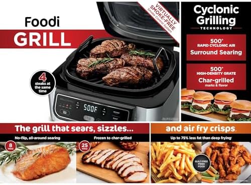 Ninja Foodi 4-in-1 Indoor Grill - 4 Qt Air Fryer with 500°F Cyclonic Grilling, Roast & Bake Functions