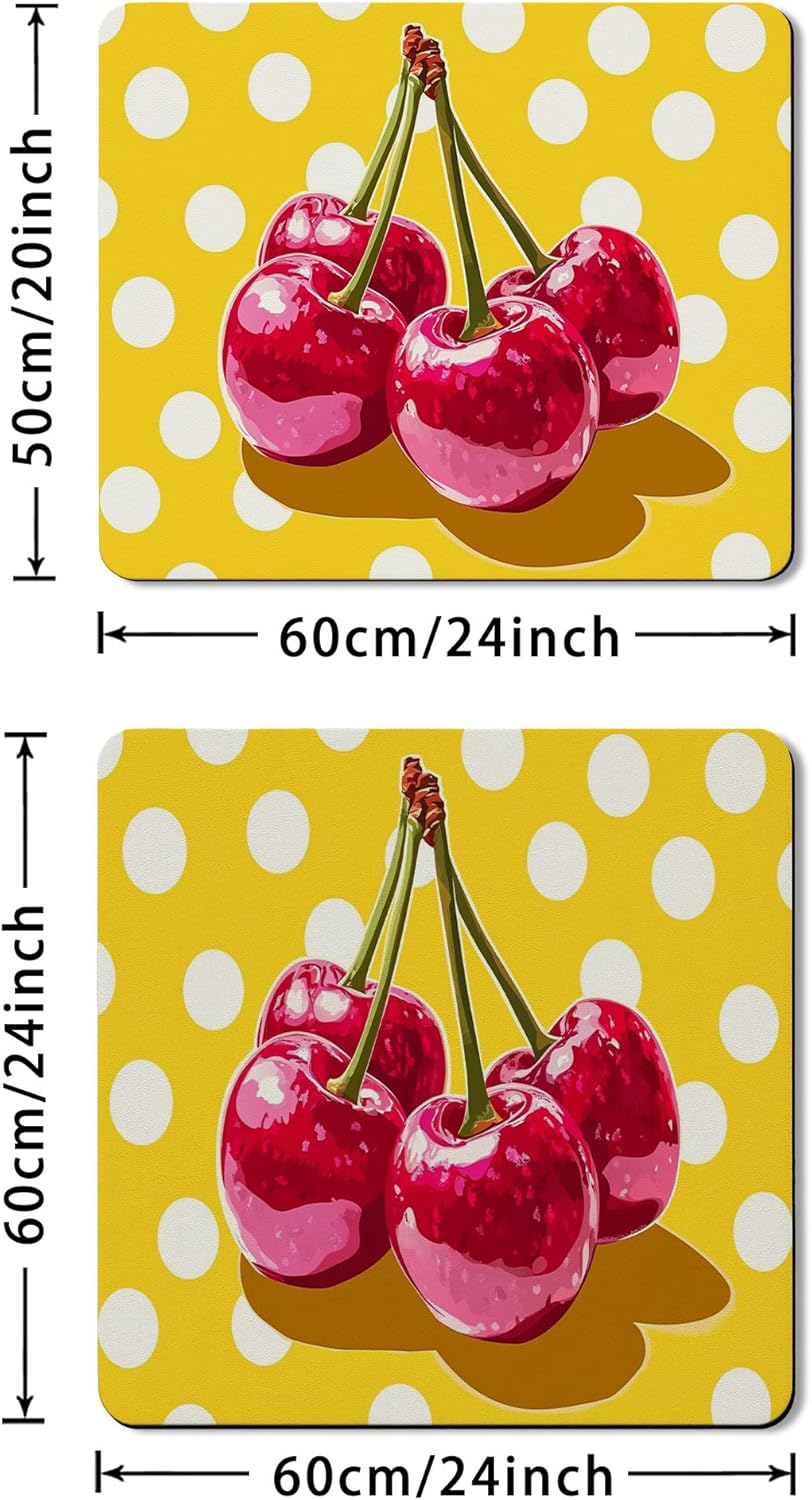 Cherries Washer Dryer Top Protector Mat, Retro Cherries Design Laundry Machine Dust Cover, Summer Waterproof Rubber Anti-slip Washer And Dryer Mats for Laundry Room 20x24 Inch