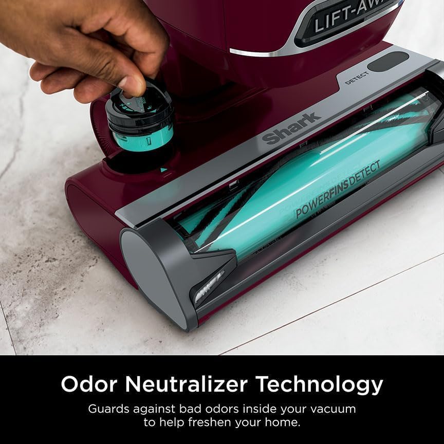 Shark Detect Lift-Away Upright Vacuum with PowerFins Detect Corded Self-Cleaning Brushroll for No Hair Wrap, Anti-Allergen and Odor Neutralizer Technology QU490QBL (Renewed)