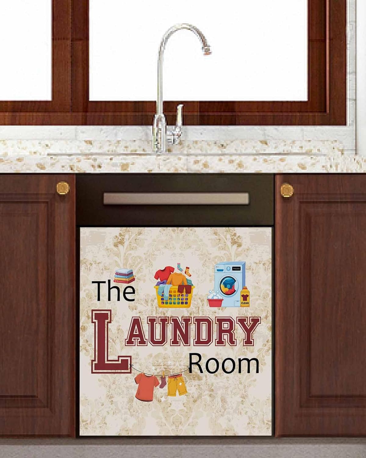 Dishwasher Magnet Cover, Laundry Room Dishwasher Lid Magnetic Kitchen Sticker, Rustic Farmhouse Washing Machine Clothes Resuable Refrigerator Magnet Covers Decal Fridge Kitchen Appliance 23''x26''