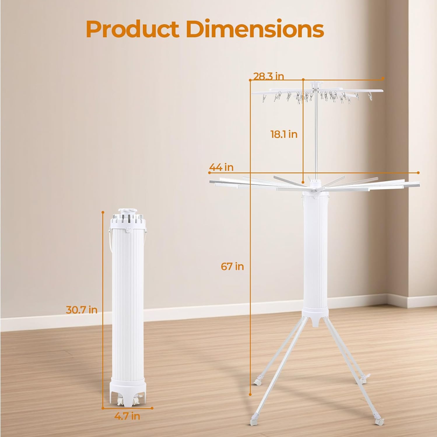 Dollate 4-Legged Clothes Drying Rack Foldable,2 Tier Portable and Collapsible Space Saving Laundry Drying Rack with 4 Pulleys,Aluminum Dry Rack for Clothes