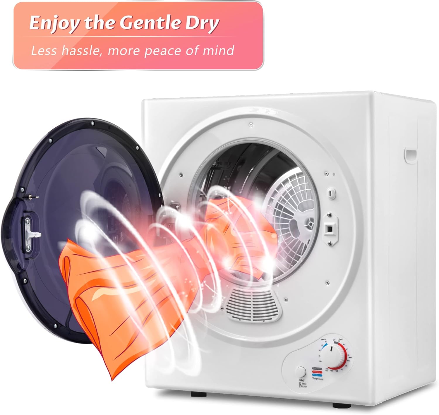 LZ LEISURE ZONE Portable Clothes Dryer, Electric Compact Dryer with Easy Knob Control, Front Load Freestanding Laundry Dryer Machine for Apartments/Dorm/RVs/Home, Wall Mount Kit Included, White