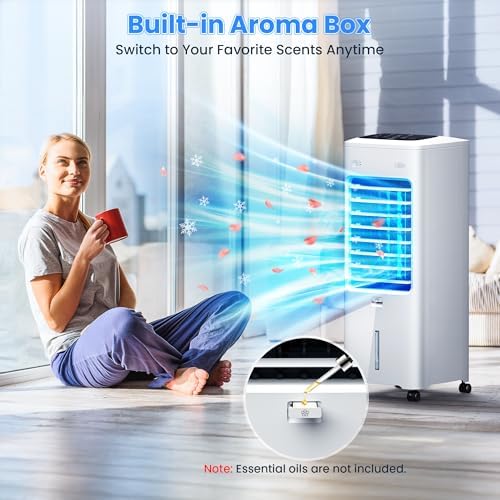 Windowless Air Conditioner Portable, Swamp Cooler Air Conditioner with 2 Gal Water Tank, Ventless Evaporative Air Cooler, 3 Modes, 3 Speeds, Timer, Remote, Swing, Suitable for Home Indoor Bedroom
