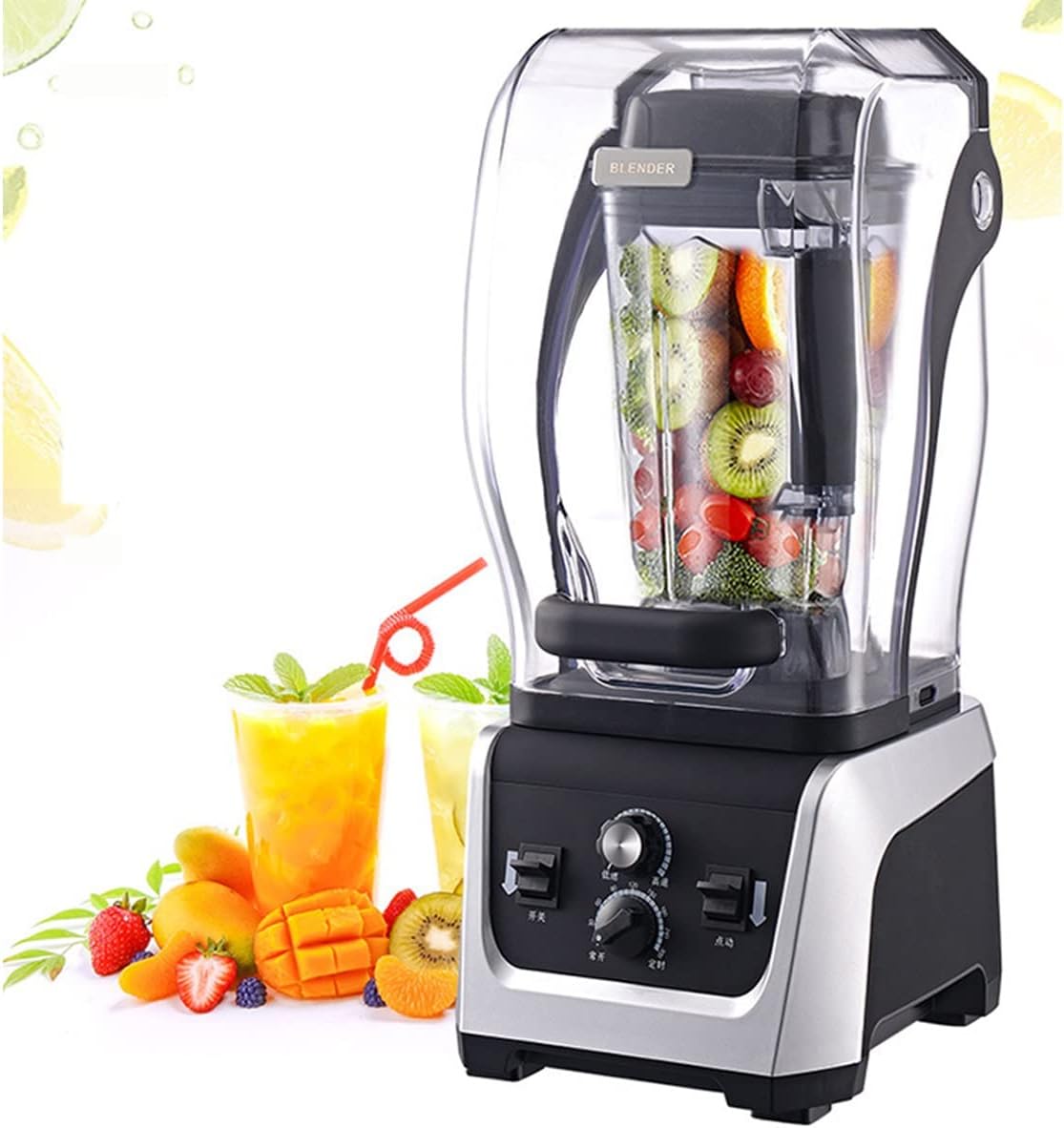 Countertop Blenders for Kitchen with Silent Cover 2L Juicer Machine for Rice Paste+timed 2300W High Power for Smoothie Shakes Fruit Vegetables Soymilk Grain Grind