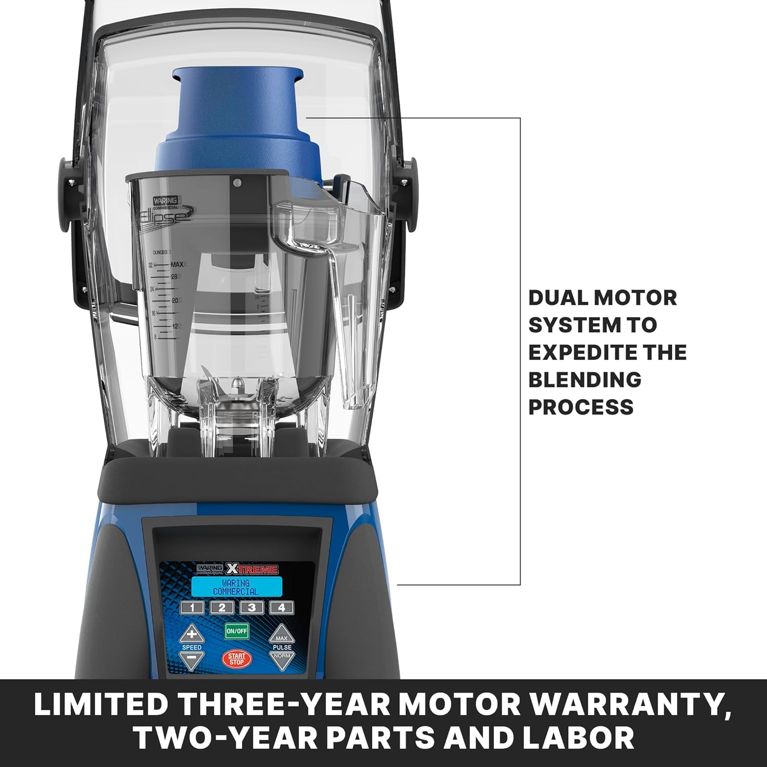 Waring Commercial 3.5 HP Ellipse Blender w/LCD Display, Programmable, 32 oz. Copolyester Container & Sound Enclosure