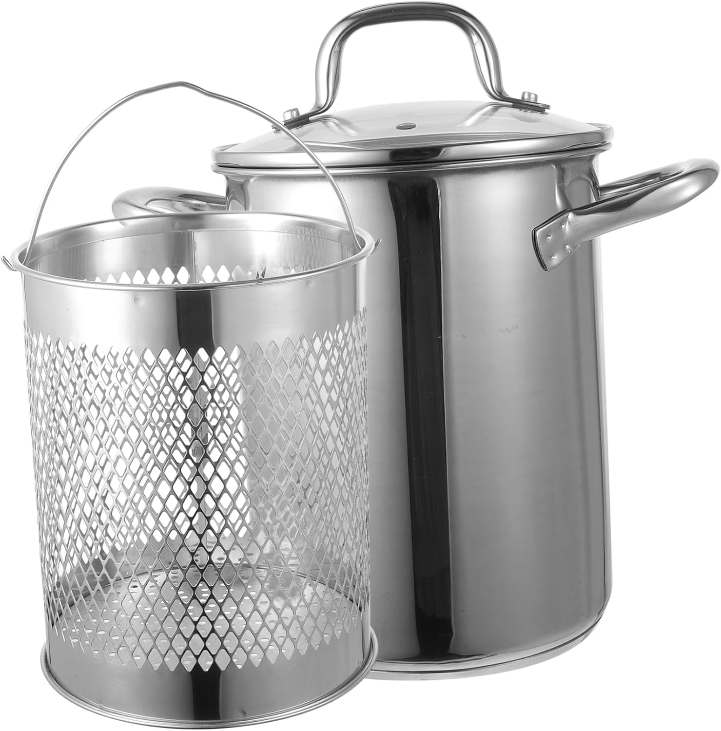 Stainless Steel Deep Fryer with Basket Non-stick Pot Lid 1 Set Ideal for Gas Electric Stoves