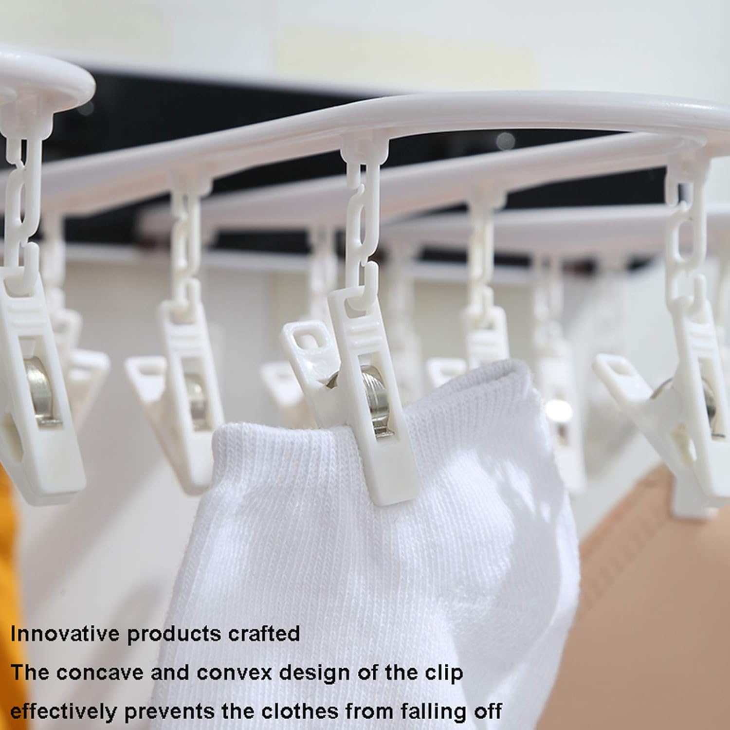 Laundry Rack, Multifunction Wall-Mounted Airer, Home Drying Rack Socks with Multiple Clips Fold Balcony Bathroom Inner Clothes Hanger Artifact