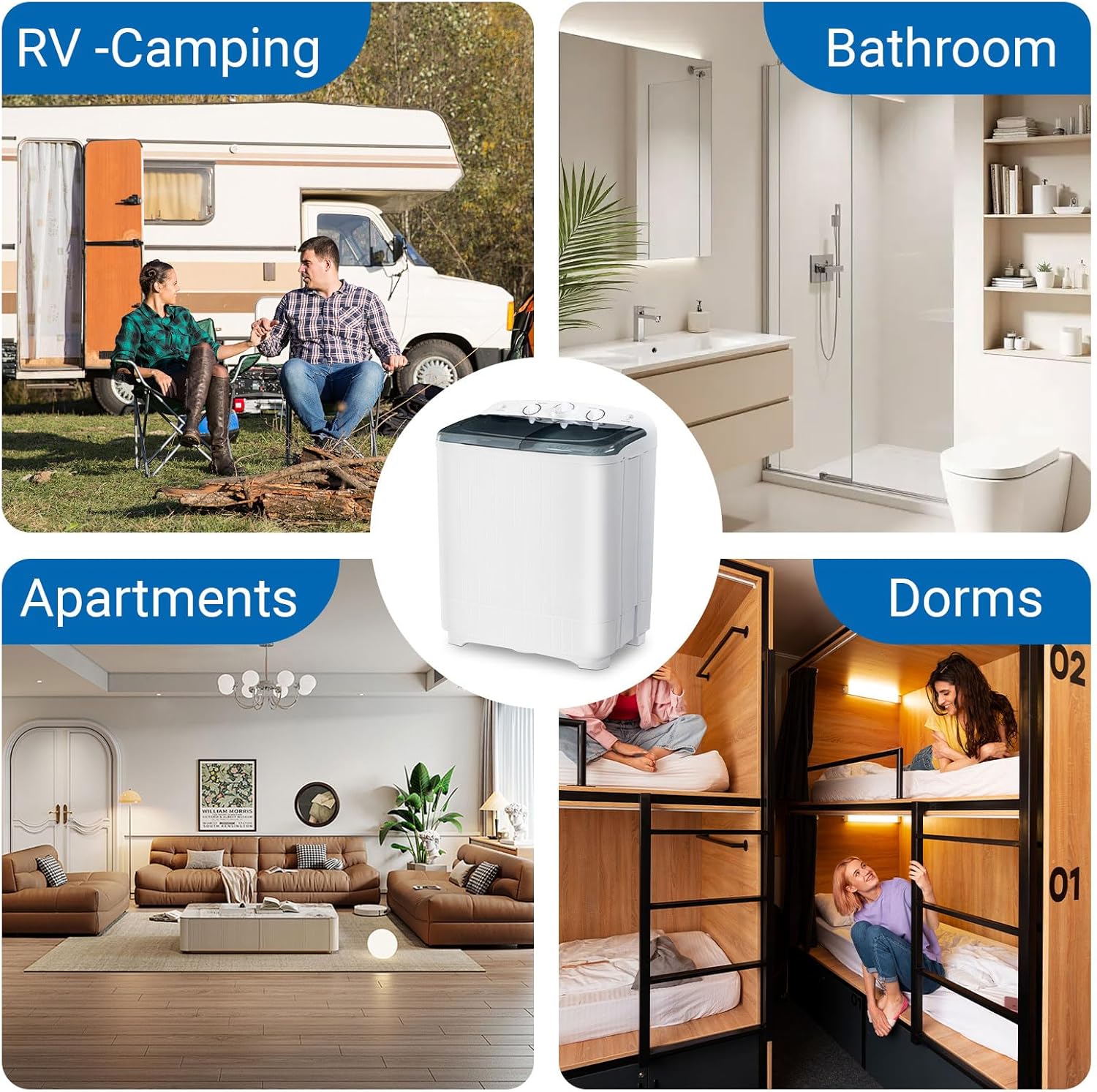 2-in-1 Portable Twin Tub Washing Machine, 13lbs Wash 9lbs Spin Capacity, Compact Laundry Washer and Spin Dryer Combo for Apartment, Dorm, RV, Camping