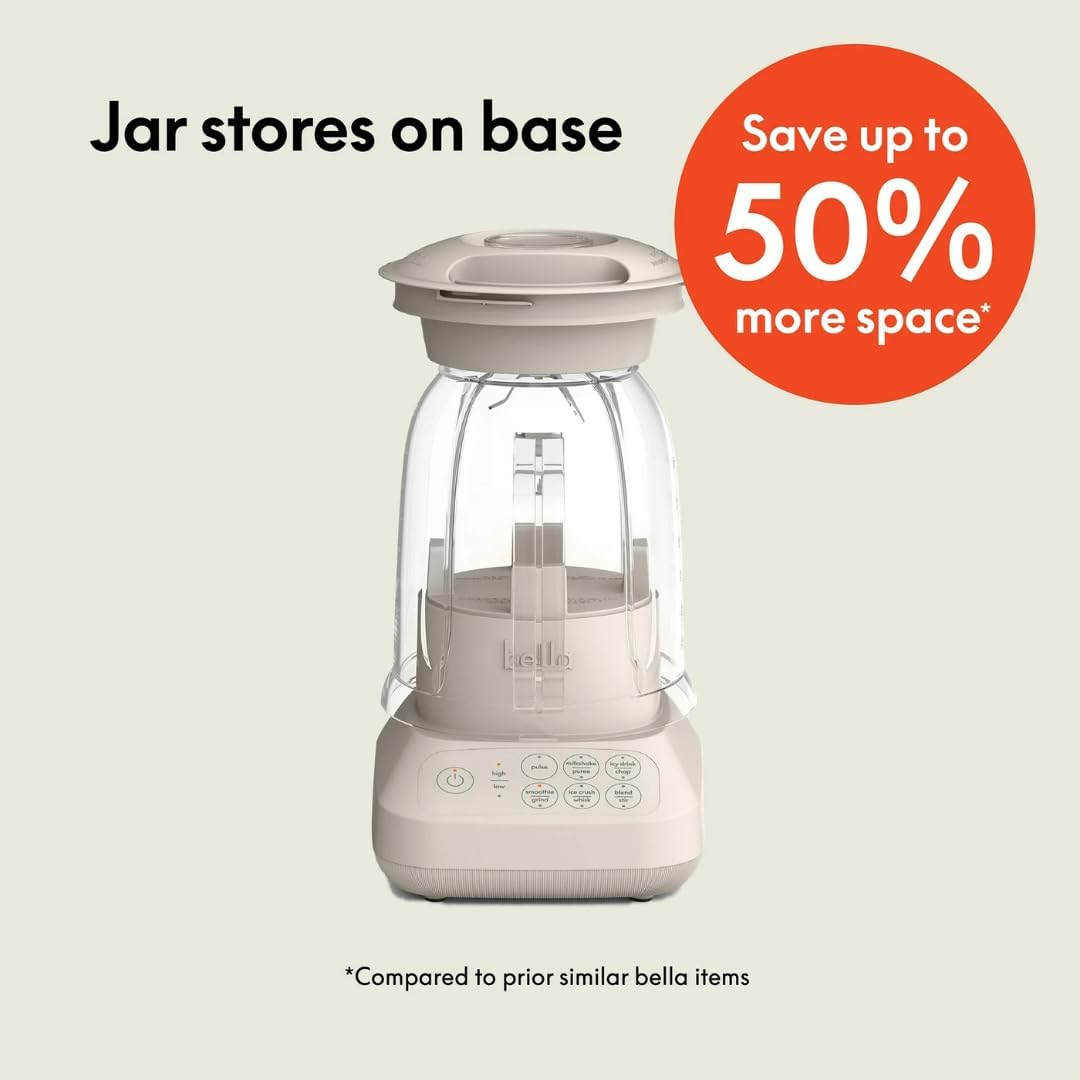 Bela Blender with BPA-Free 48oz Jar,450W Motor,Stainless Ice-Crushing Blades,Built-In Measuring Cap,Compact, Juicer,for Juice,Smoothies,Smoothie,Ice Drink and Milkshake,Space-Saving Design,Oatmilk