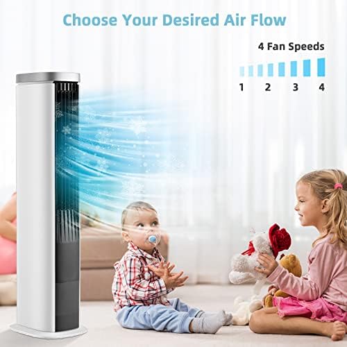 PETSITE Portable Air Conditioner Windowless, 3-IN-1 Evaporative Cooler, Remote Control, 4 Speeds, 7H Timer, 4 Ice Packs, Personal Cooling Bladeless Tower Fan, Swamp Cooler for Home Office Bedroom