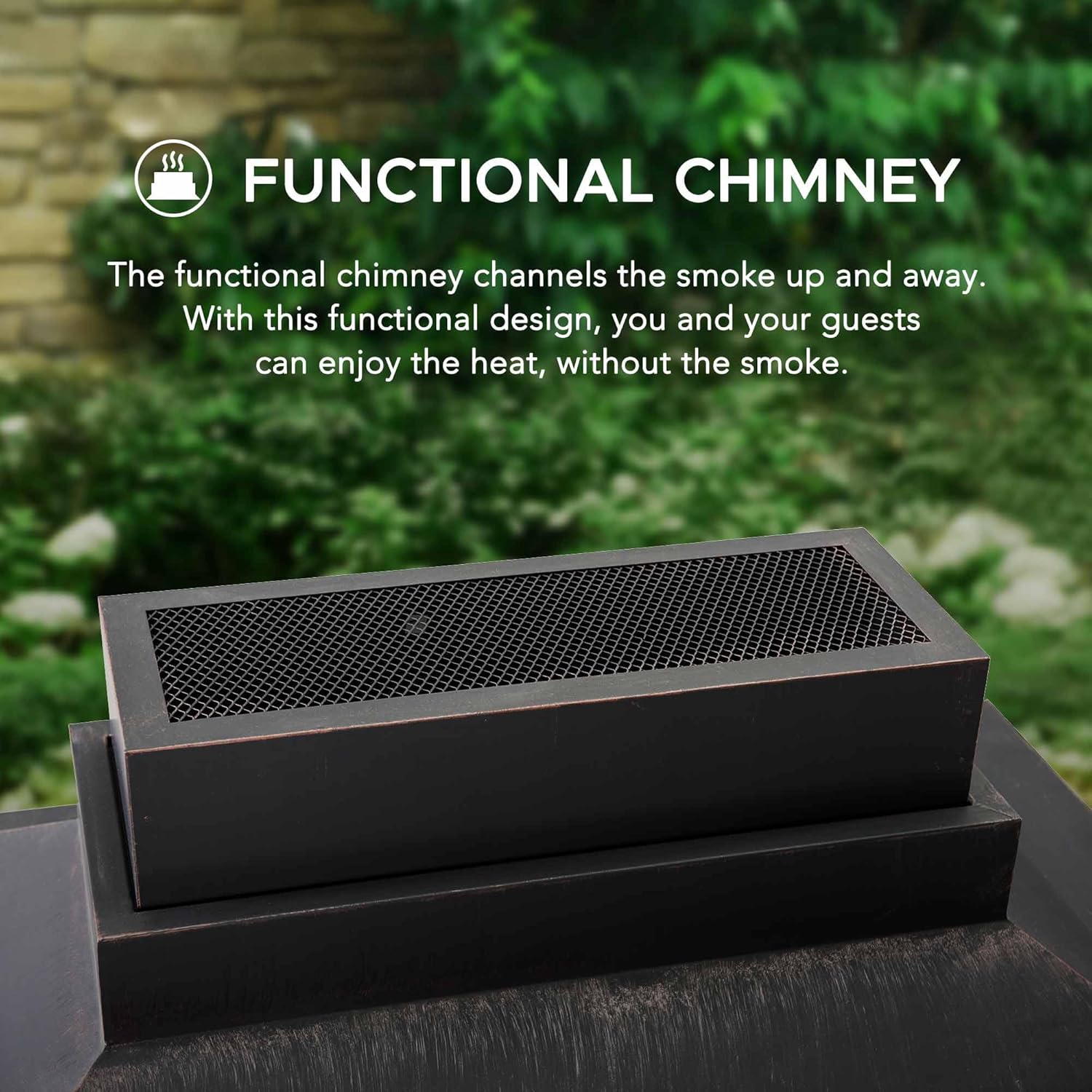 Sunjoy Outdoor Fireplace, Heavy Duty Patio Wood Burning Fireplace with Steel Chimney, Mesh Spark Screen Doors, Removable Grate and Fire Poker, Black