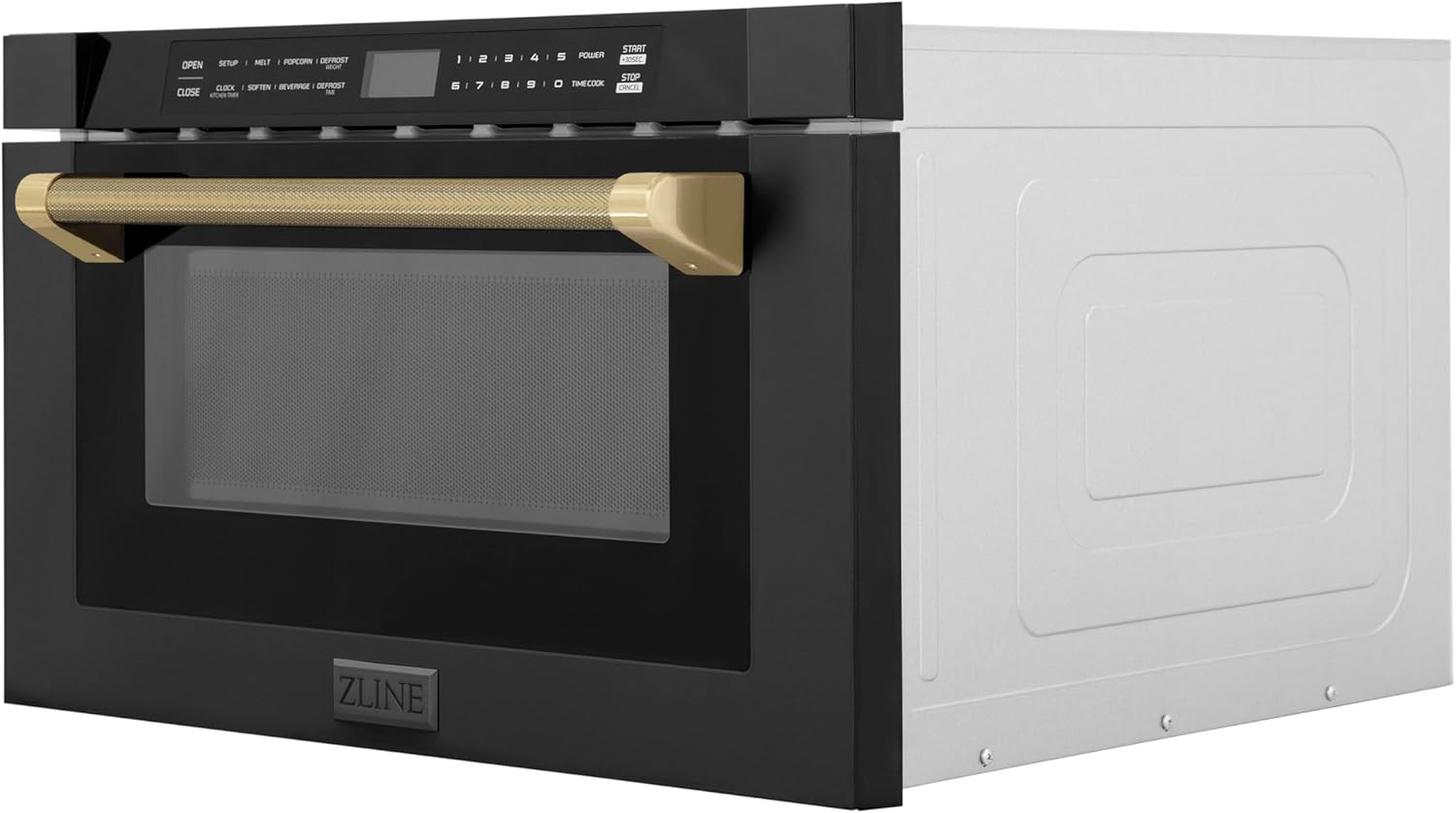 ZLINE Autograph Edition 24 in. 1.2 cu. ft. Built-in Microwave Drawer in Black Stainless Steel and Champagne Bronze Helix Handle (MWDZ-1-BS-H-KCB)