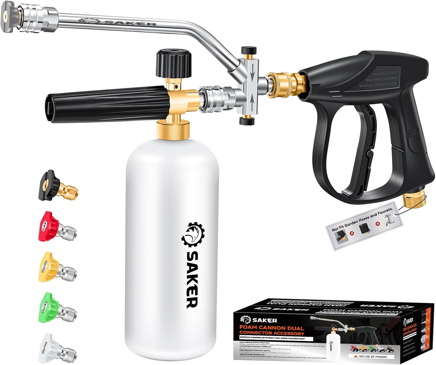 Saker Portable Car Vacuum Cordless 20000Pa Foam Cannon Dual Connector Accessory for Pressure Washer Kit